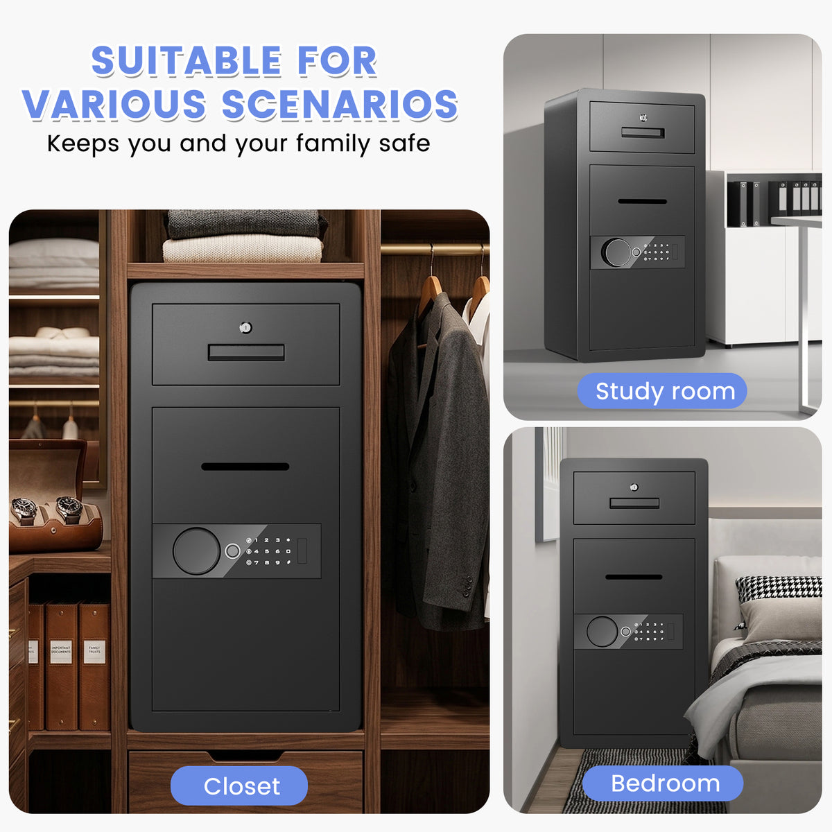 HK Y3C-80W Pacriond 6.5 Cub 2-Door Biometric Safe with Removable Shelves, Home Office Safe with Mute Function & Alarm System for Cash, Documents and Valuables