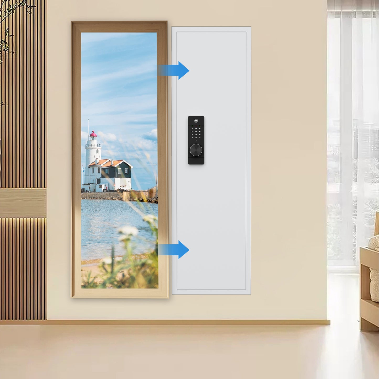 SDI-KW-135BW, Silkight 53.15" Wall Safe - Biometric Hidden Safe with Dual Alarm System, 3 Adjustable Shelves - White
