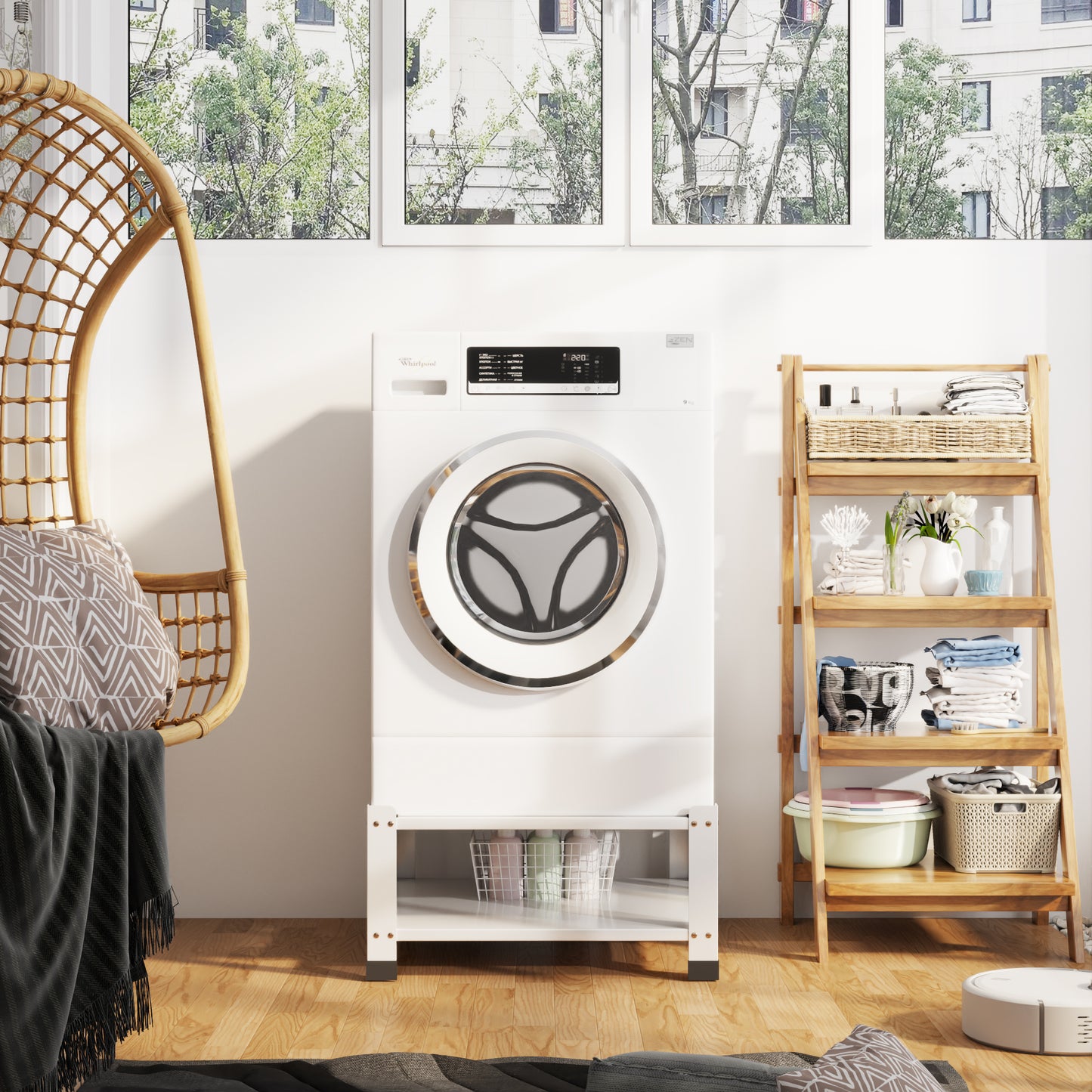 Laundry Pedestal 18" Height, Washer and Dryer Pedestals with Storage Shelf, 700lbs Weight Capacity Washing Machine Stands for Most Washers and Dryers, Assembly Required