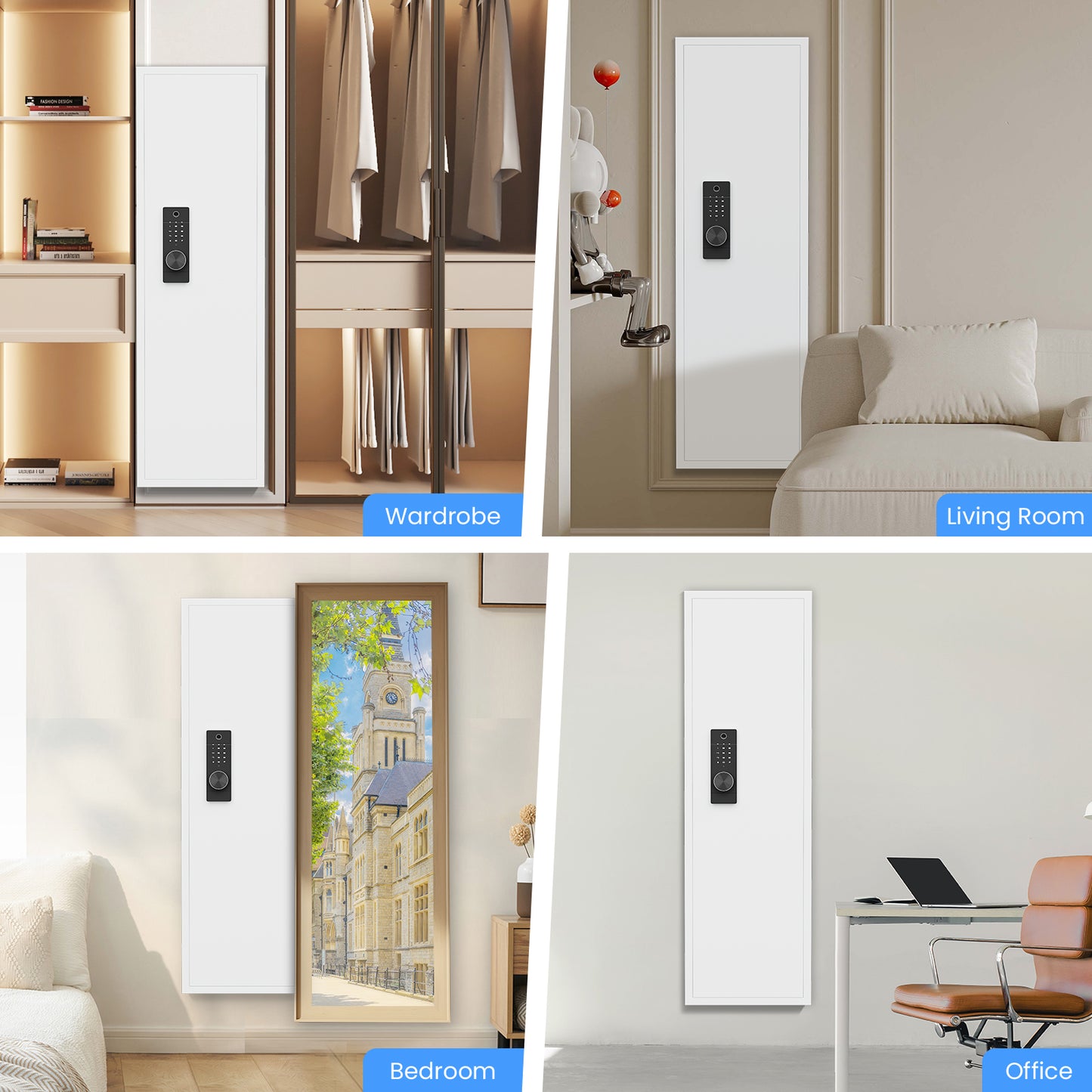 Kav-KW-135BW 53.15" Tall Wall Safe Between the Studs 16" Centers, Hidden Wall Safes With Removable shelfs and Adjustable Gun Rack, Biometric Wall Gun Safe for Home Rifle, Cash, Jewelry, Documents - White