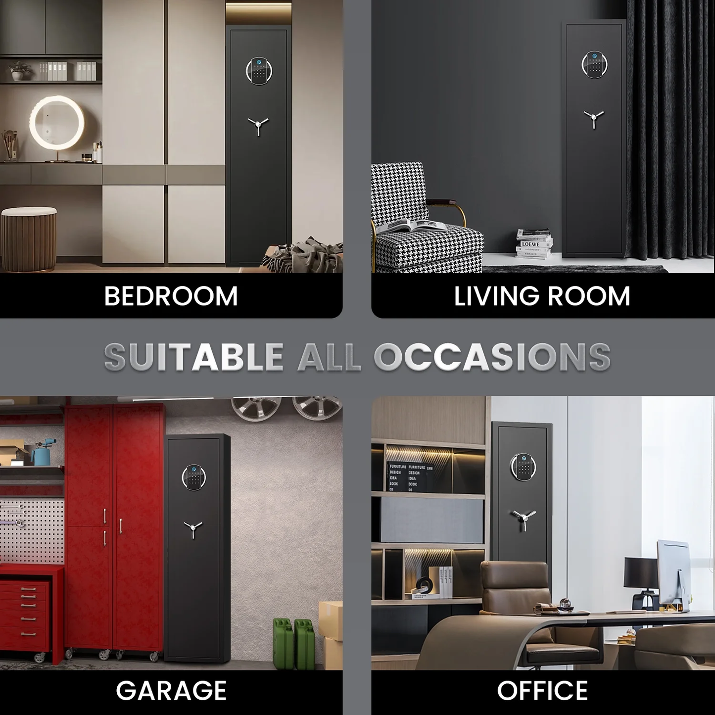 Biometric Gun Safe, 5-7 Gun Fingerprint Gun Safes for Home Guns and Shotguns, Quick Access Long Gun Safe for Home with LCD Keypad,LED Light, 3 Adjustable Racks,Ammo Box