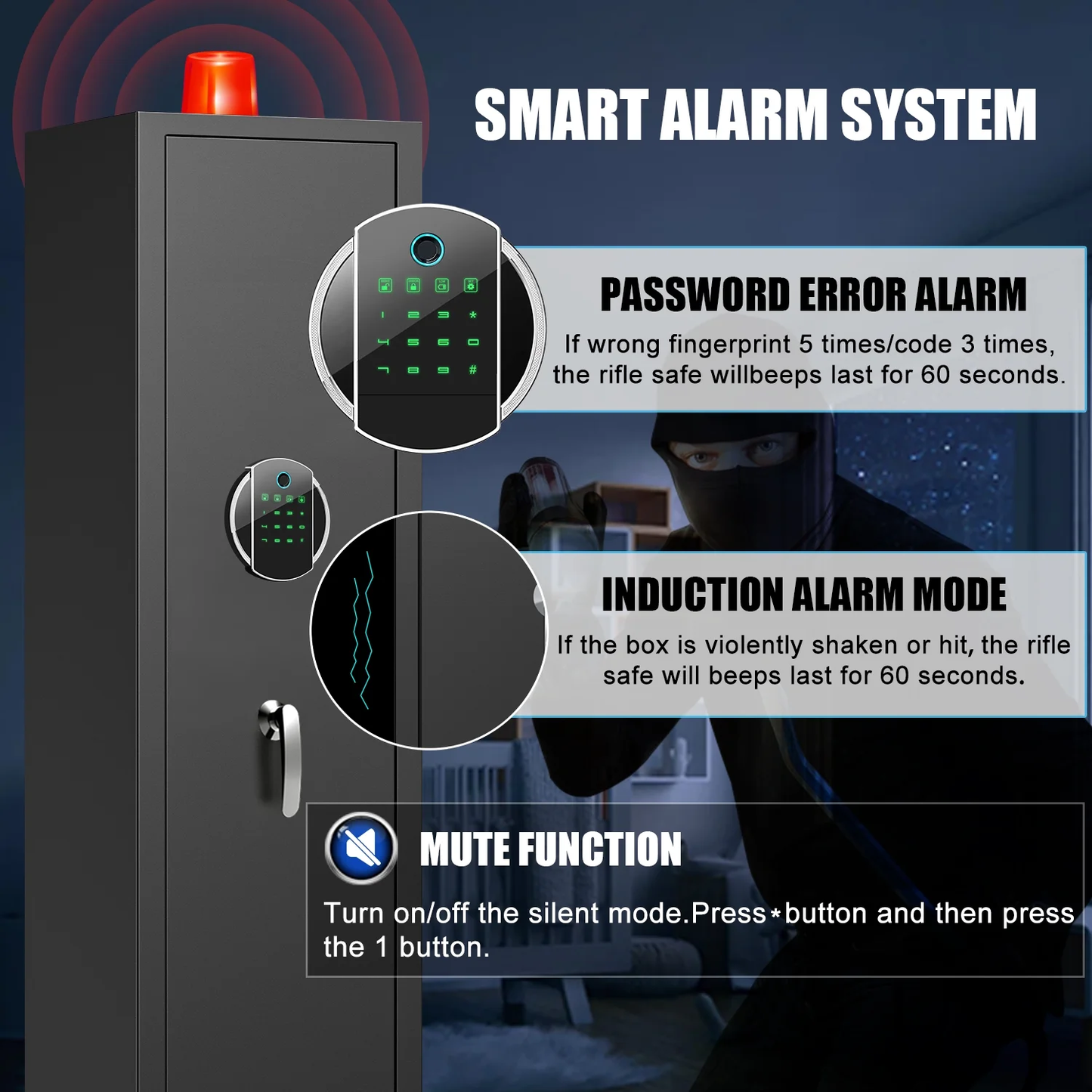 Karbeen Biometic Gun Safe, 57" Quick Access 5-8 Fireproof Gun Safe , Fingerprint Gun Safe for with LED Light, Mute Function and Dual Alarm System