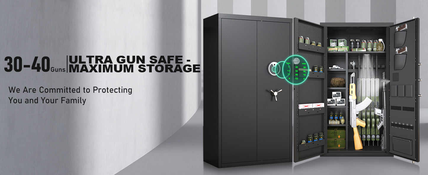 OME AKG3-132W 30-40 Large Gun Safe, Fingerprint Gun Safe for Gun Pistols with LCD Keypad & Gun Rack