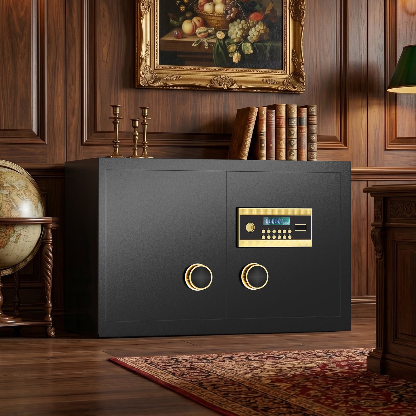 HK-DK-01 6.0 Cubic Dual Door Digital Safe Box with Double Key Lock, Home Hotel Security Cabinet with Removable and Adjustable Shelf for Jewelry Valuables