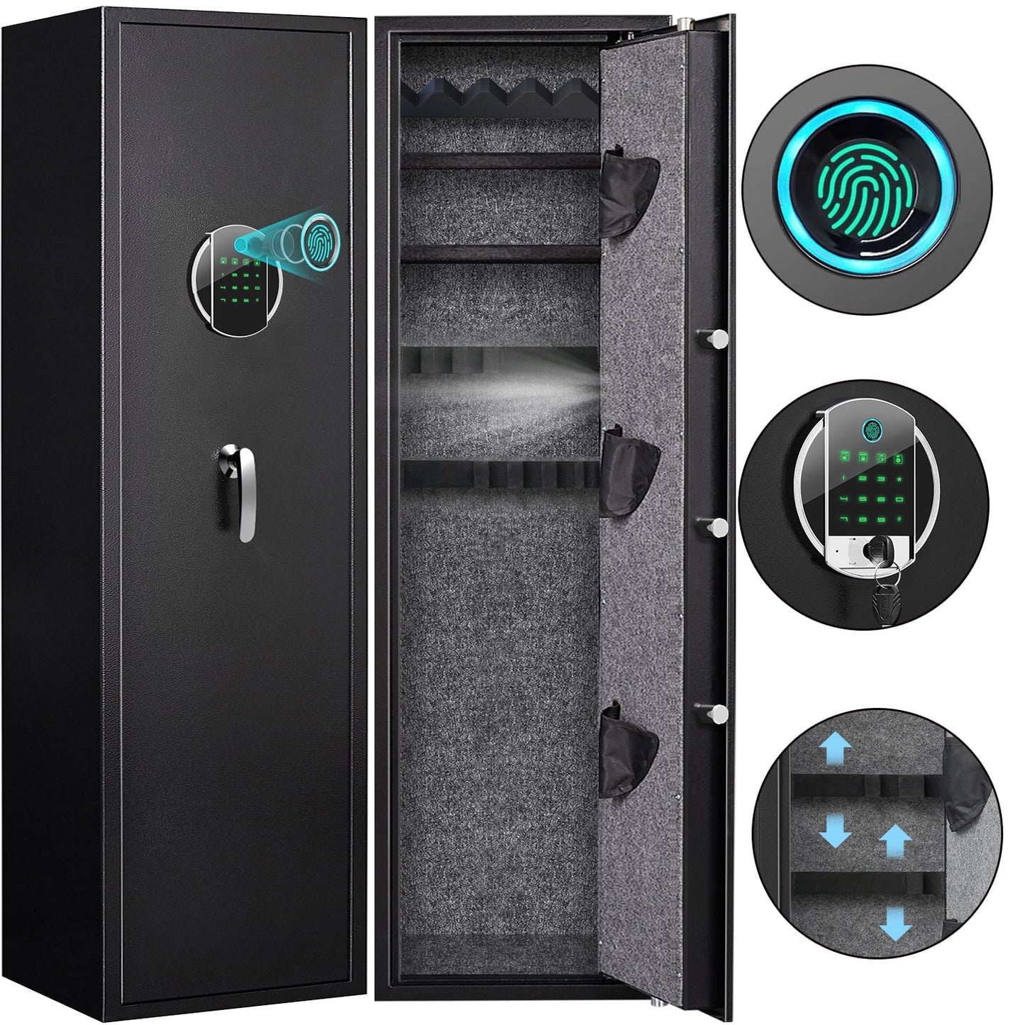 KAV- 5 Gun Safe, Biometric Fingerprint Long Gun Safe for Guns and Pistols