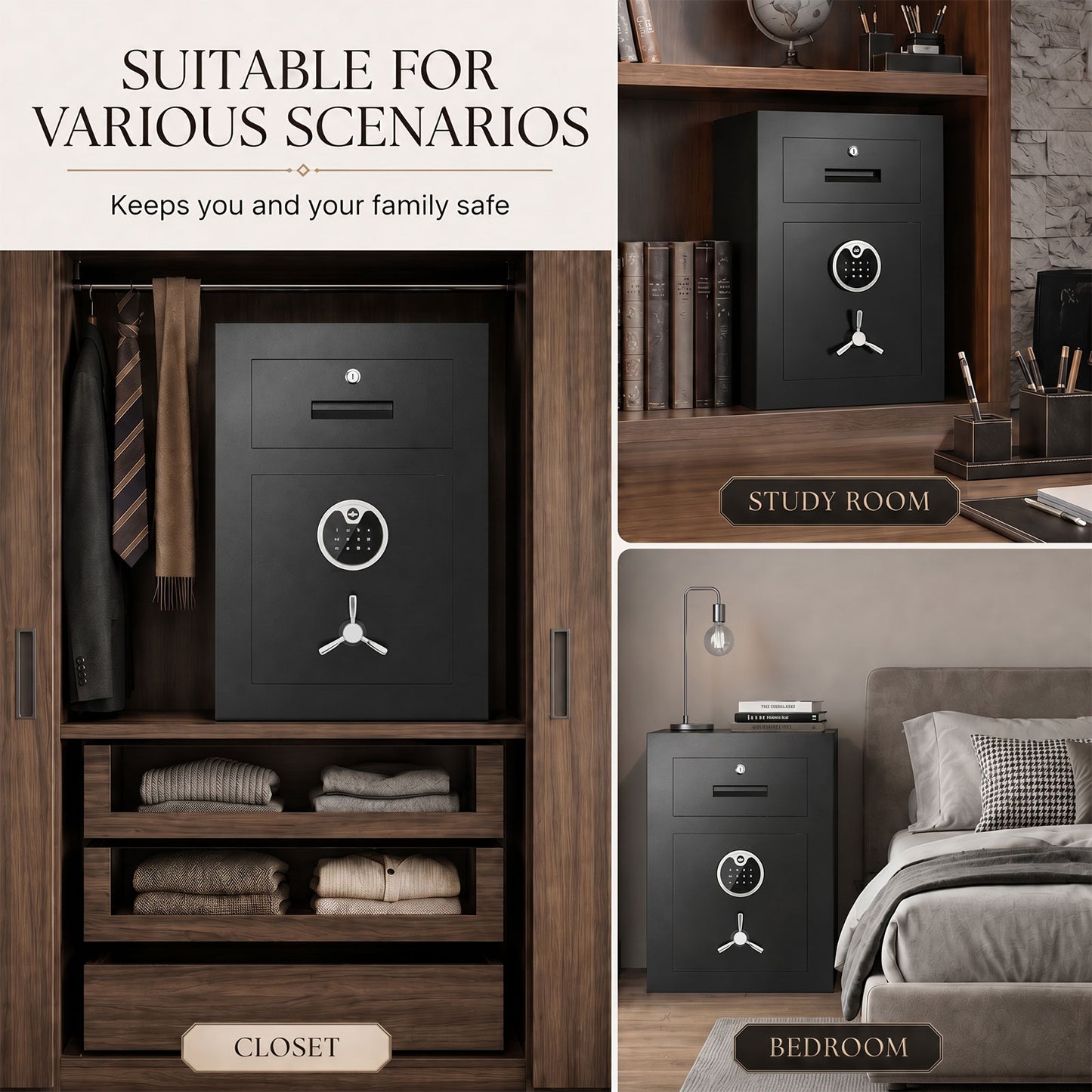 OME-G3S-55D 2.5 Cub Digital Home Safe Box with Widened Frame, Drawer & Adjustable Shelf for Jewelry Money Valuables