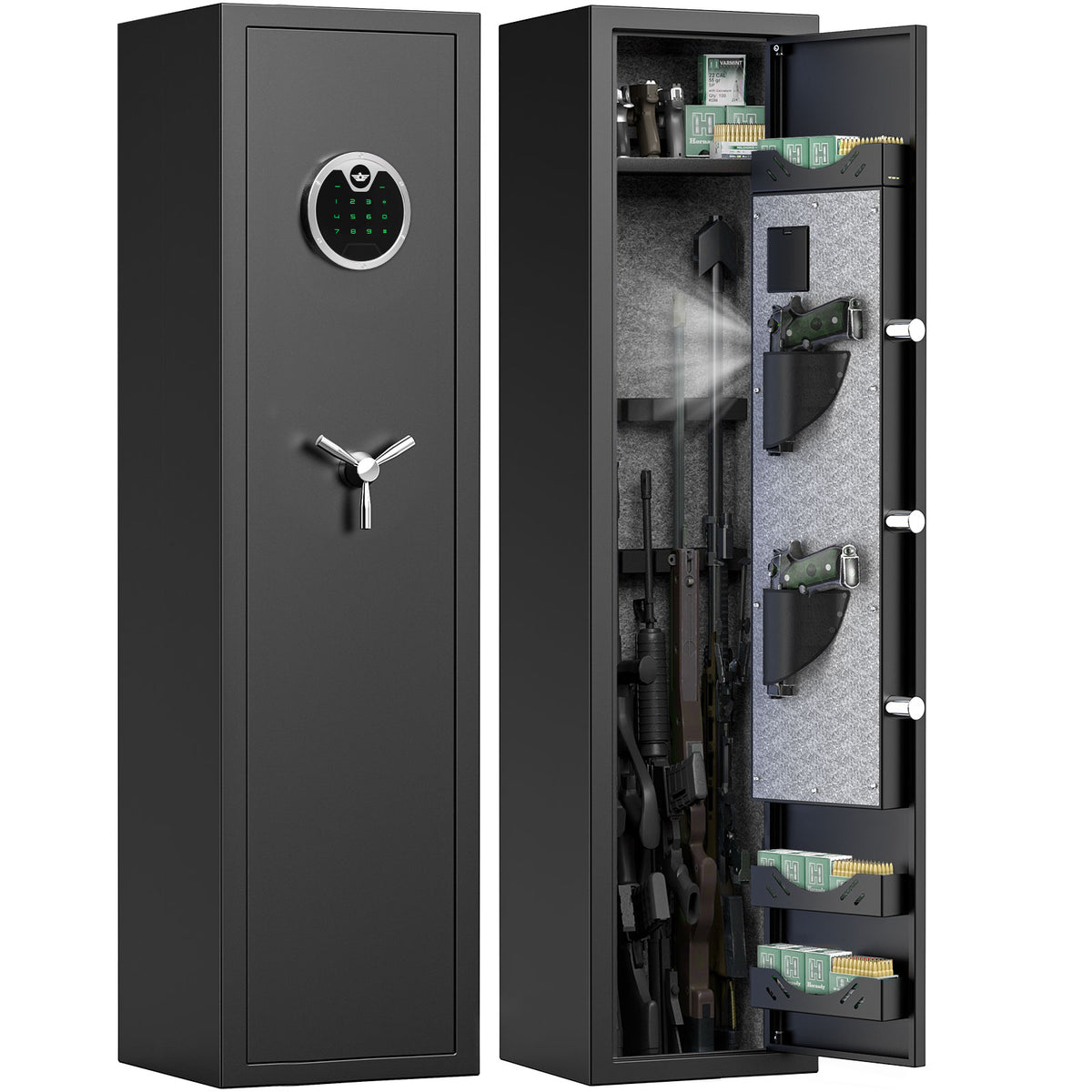 OME-G3SQ-138D 3-5 Gun Safe, 54'' Digital Gun Safe for Pistols, Electronic Safe with Removable Shelf and Backlit Keypad, Quick Access Gun Cabinet with Dual Alarm and Mute Function
