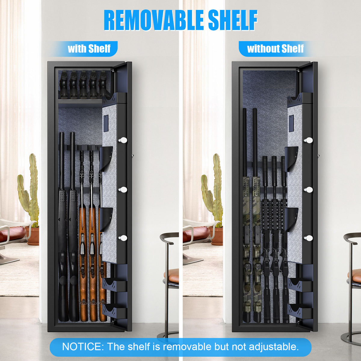 OME-G3SQ-138D 3-5 Gun Safe, 54'' Digital Gun Safe for Pistols, Electronic Safe with Removable Shelf and Backlit Keypad, Quick Access Gun Cabinet with Dual Alarm and Mute Function