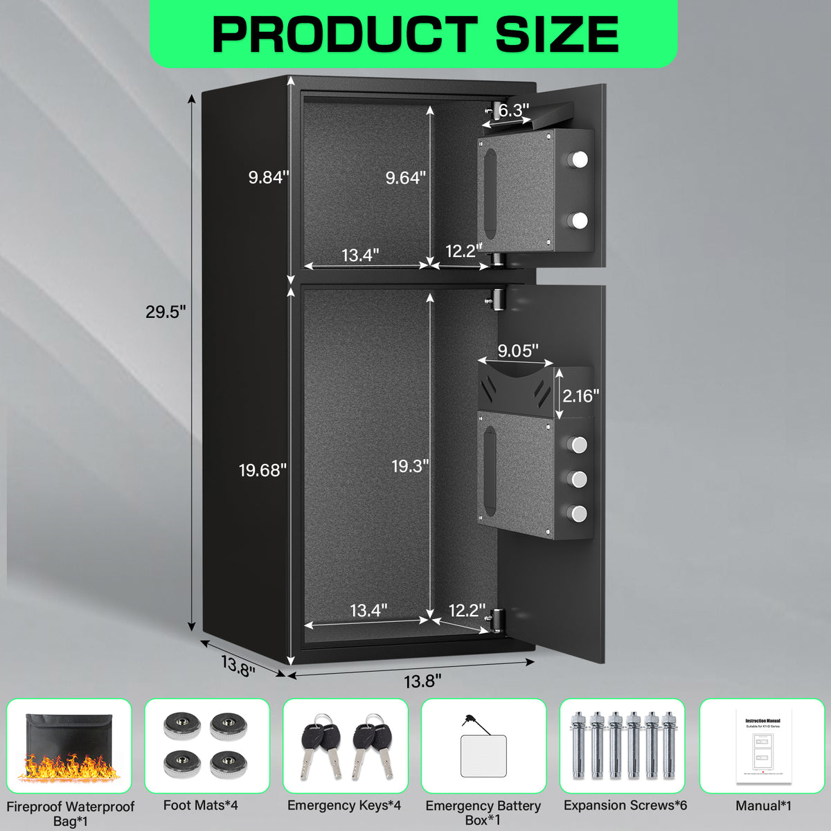 Kav K1-75 6.5 Cu ft Extra Large Home Safe Box, Anti-theft Money Safe Box With Deposit Slot & Dual Alarm System, Backlit Keypad Security Document Safe For Home Office