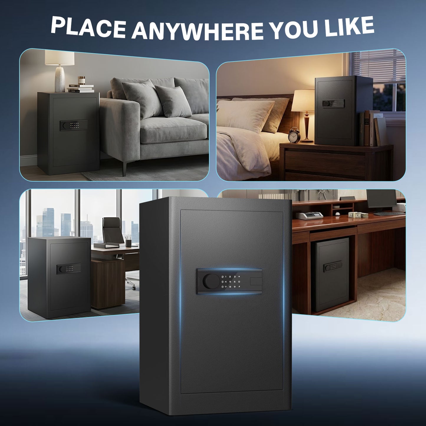 BM-K1C-65D 6.1 Cub Home Safe Box, Large Capacity Safe with Gewelry Drawers, Digital Safe with Removable Shelves and Alarm System