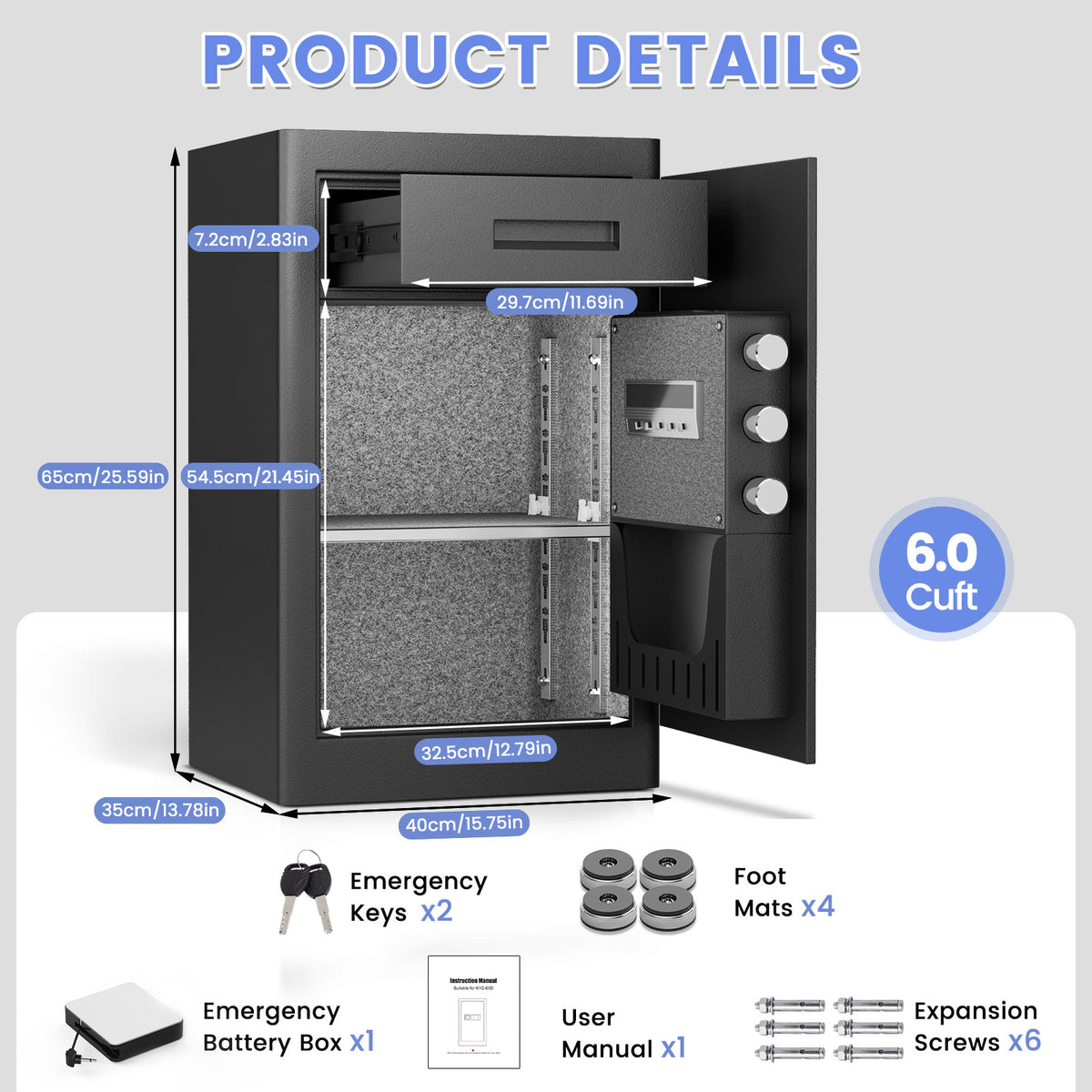 Kav K1C-65D 6.0 Cu Ft Dual-Compartment Home Safe with Built-in Jewelry Drawer, Adjustable Shelf, Digital Keypad & Key Lock – Anti-Theft Storage for Cash, Gold, Jewelry, Documents (Black, Office & Home Use)