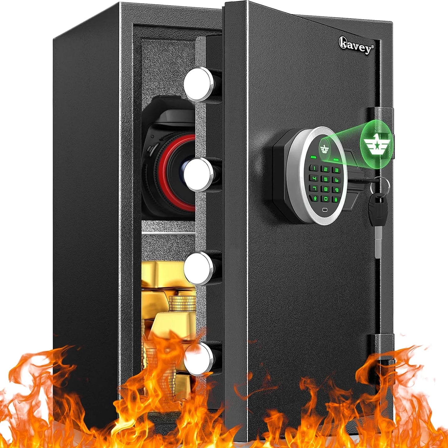 KAV-2.3 Cub Fireproof Safe, Large 30 Minutes Fireproof Safe Box for Home with Dual Warming Alarm and LED Light