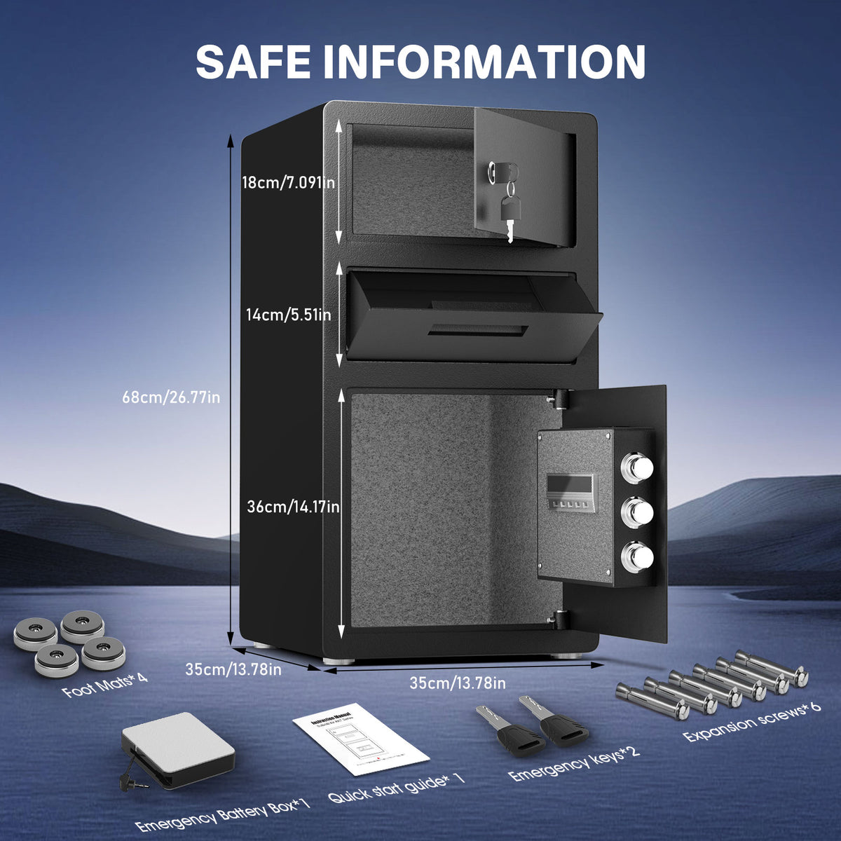 BM-KKT-68 5.0 Cub Digital Lock Safe, Home Digital Safe with Drop Slot and Dual Alarm System,