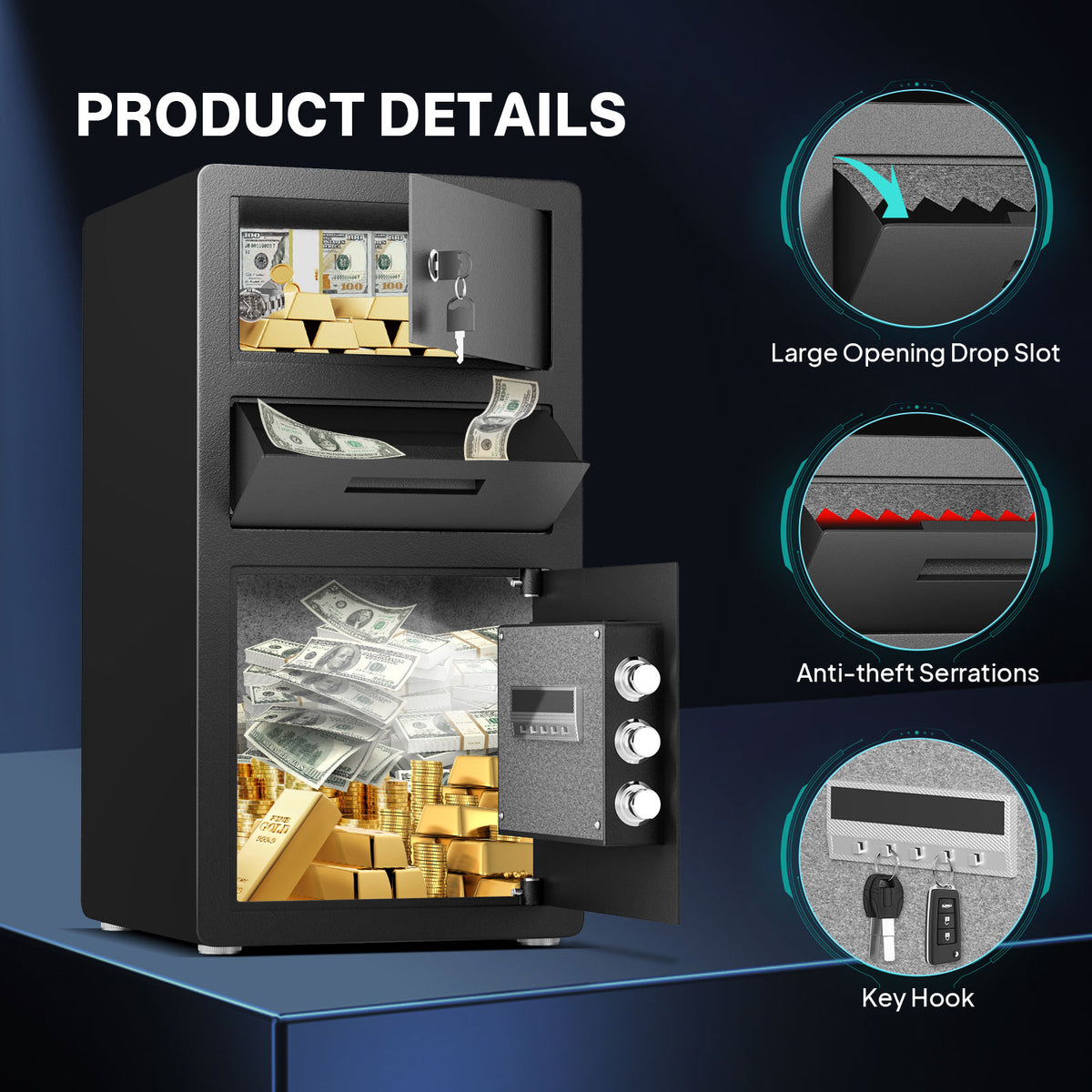 BM-KKT-68 5.0 Cub Digital Lock Safe, Home Digital Safe with Drop Slot and Dual Alarm System,