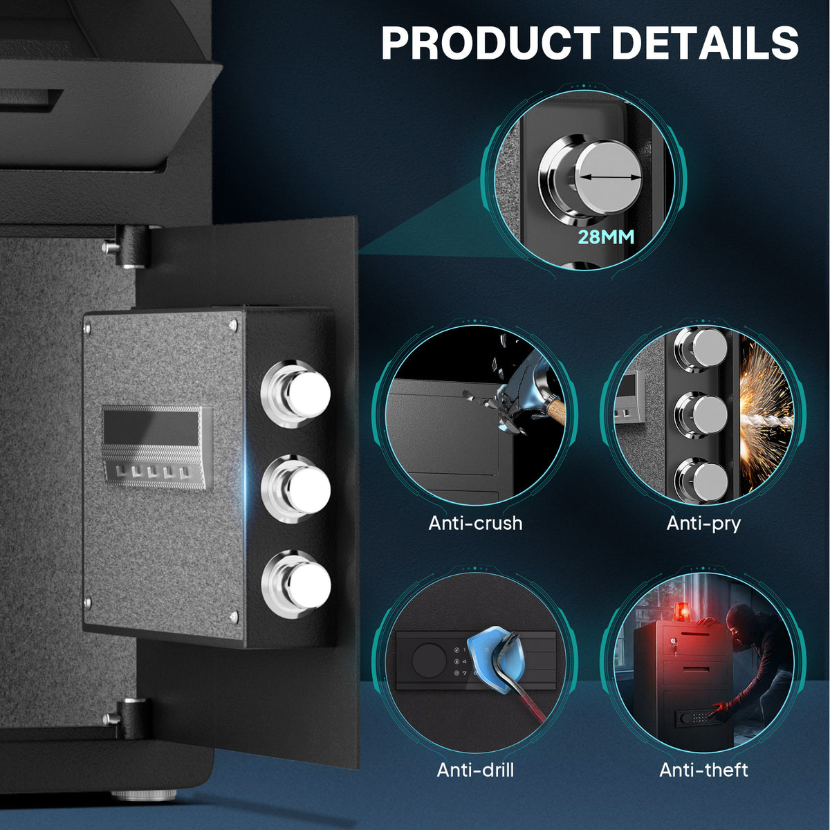 BM-KKT-68 5.0 Cub Digital Lock Safe, Home Digital Safe with Drop Slot and Dual Alarm System,
