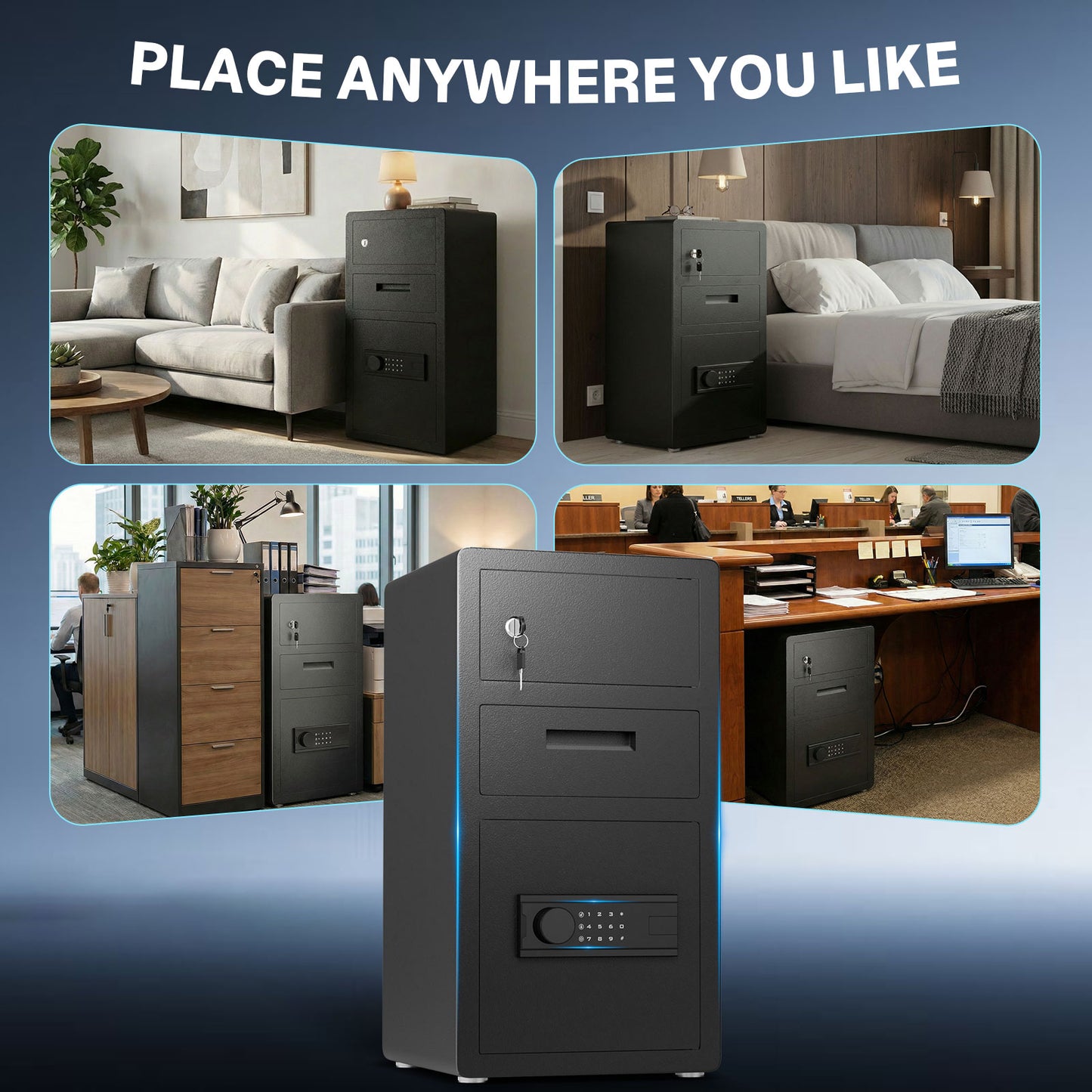 BM-KKT-68 5.0 Cub Digital Lock Safe, Home Digital Safe with Drop Slot and Dual Alarm System,