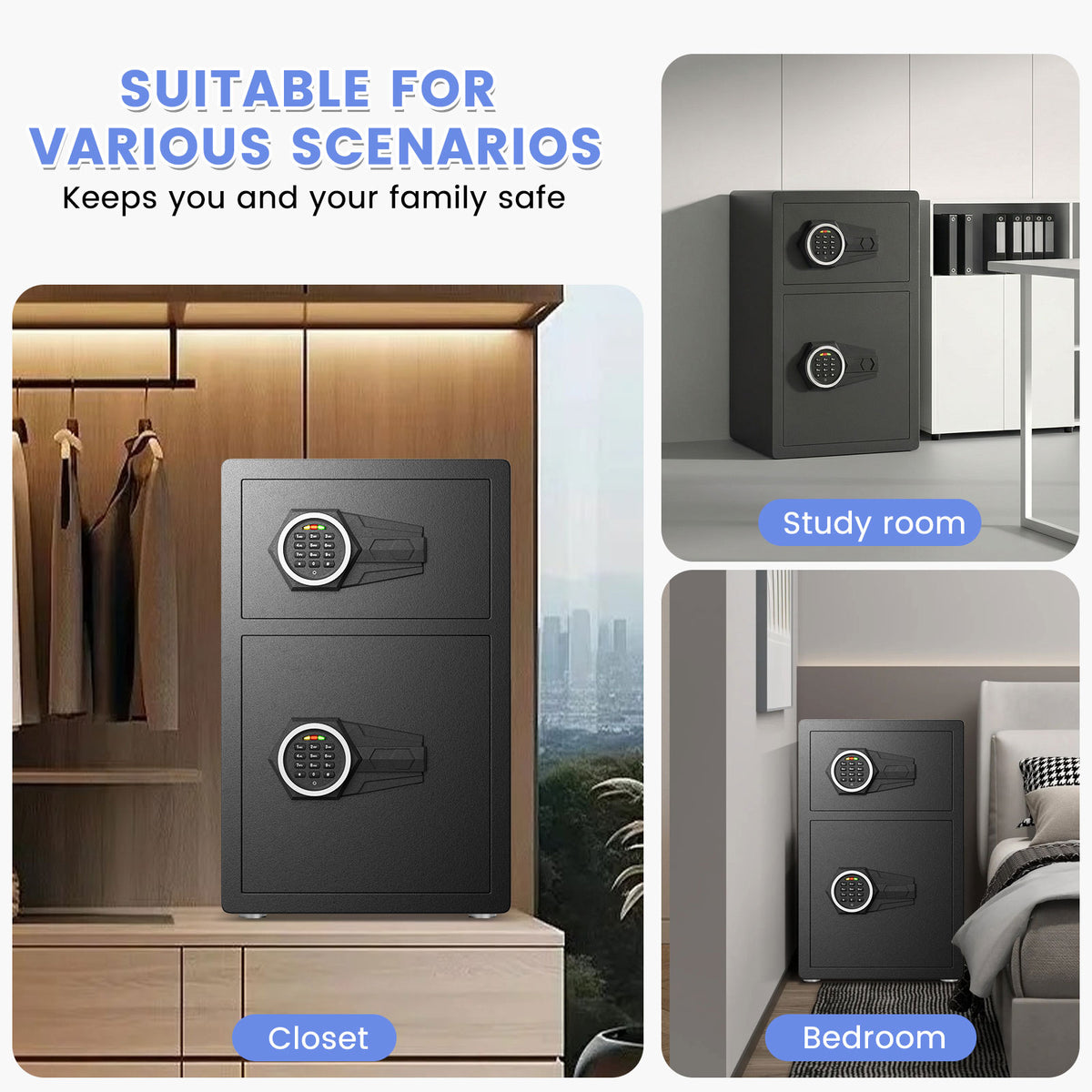 HK-KL-55SD 4.5 Cubic Digital Money Safe Box with Double Door & Adjustable Shelves, Home Security Safe with Dual Alarm System & Mute Mode for Valuables Storage