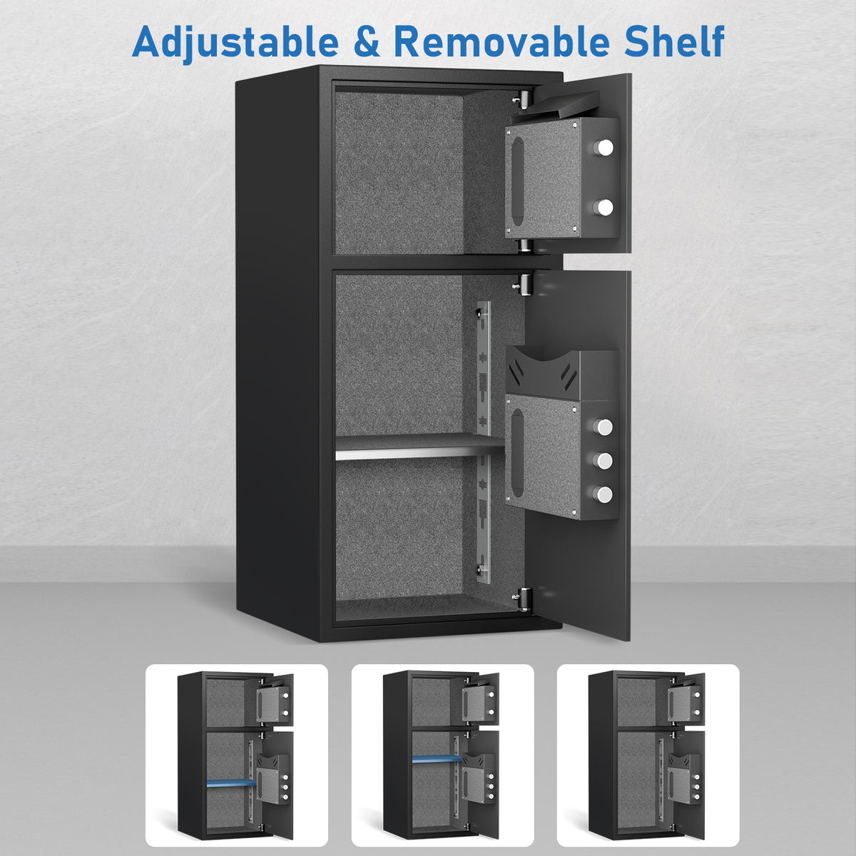 Riflewell-KL-85W-7.0 Cu Ft Biometric Fingerprint Safe Box, Large Double Door Security Cabinet with Drop Slot & Dual LED Light, Alloy Steel Home Safe with Digital Keypad for Money Valuables Documents, Black