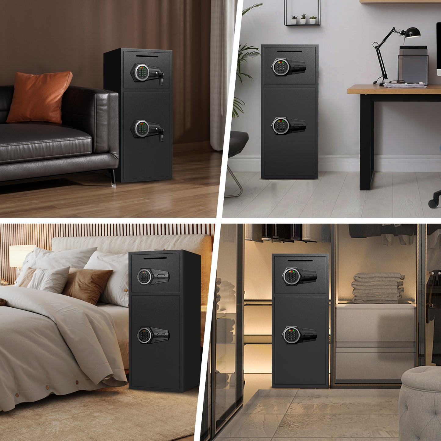 HK-KL-85D 7.0 Cub Extra Large Home Safe Fireproof Waterproof with Backlit Keypad & Adjustable Shelf, Money Safe with Deposit Slot & Dual Alarm System, Security Box for Money Valuables