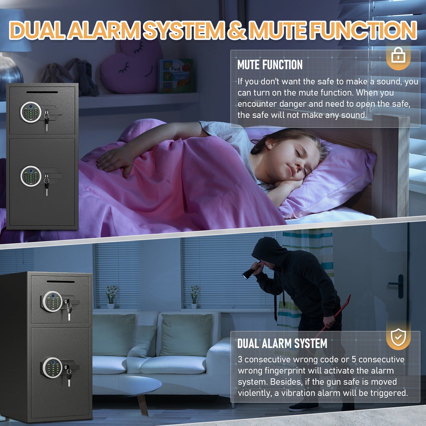 OME KM-65W 6.0 Cuft Extra Large Home Safe Box Fireproof Waterproof, Fingerprint Safe, Home Security Safes Box with Adjustable Shelf & Deposit Slot, Money Safes with Backlit Keypad & Dual Alarm for Home Office