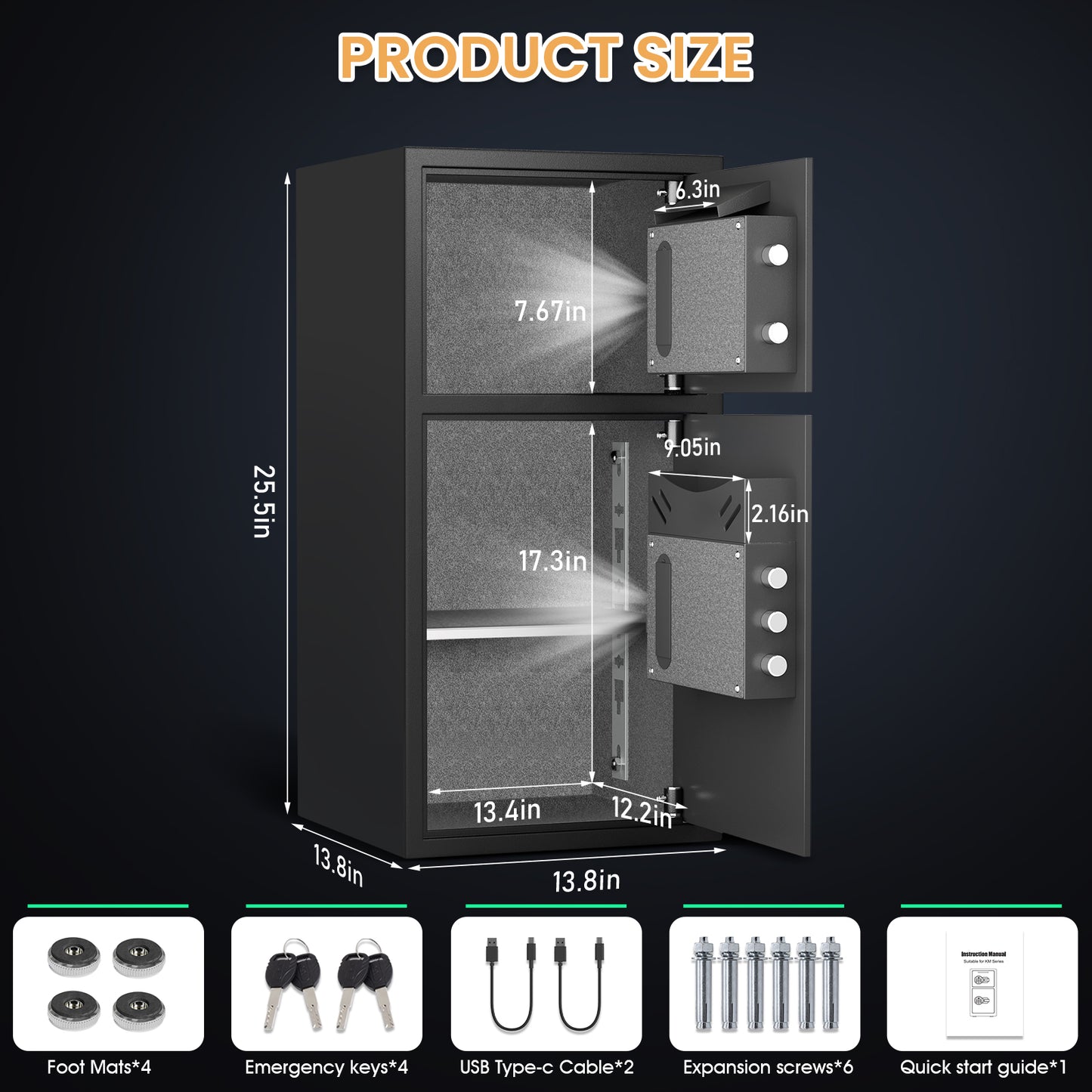 OME KM-65W 6.0 Cuft Extra Large Home Safe Box Fireproof Waterproof, Fingerprint Safe, Home Security Safes Box with Adjustable Shelf & Deposit Slot, Money Safes with Backlit Keypad & Dual Alarm for Home Office