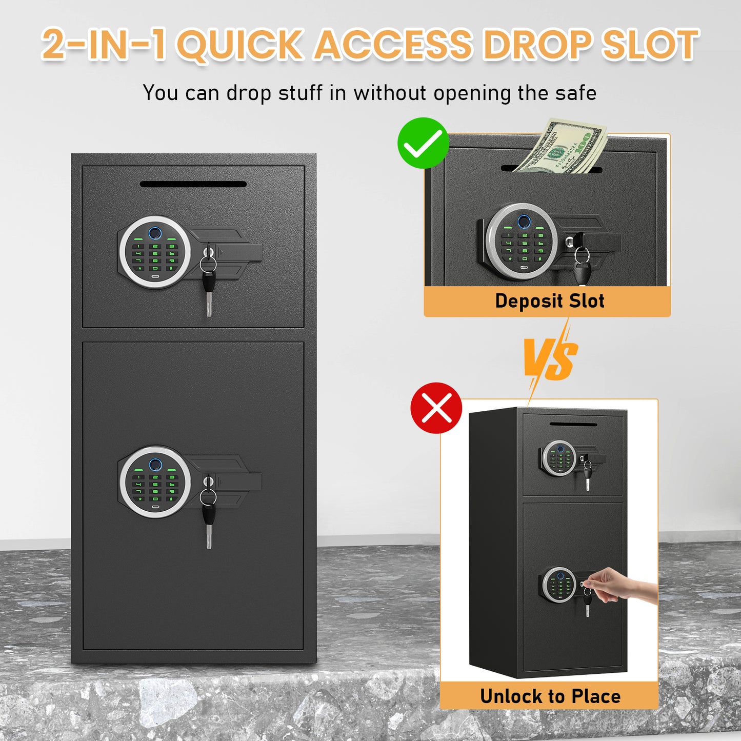 OME KM-65W 6.0 Cuft Extra Large Home Safe Box Fireproof Waterproof, Fingerprint Safe, Home Security Safes Box with Adjustable Shelf & Deposit Slot, Money Safes with Backlit Keypad & Dual Alarm for Home Office