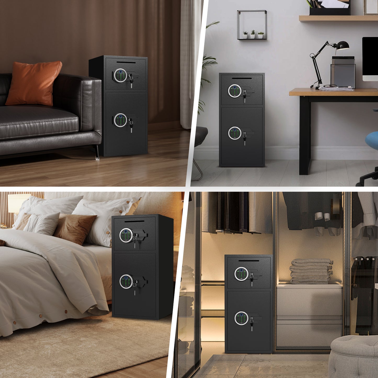 OME KM-65W 6.0 Cuft Extra Large Home Safe Box Fireproof Waterproof, Fingerprint Safe, Home Security Safes Box with Adjustable Shelf & Deposit Slot, Money Safes with Backlit Keypad & Dual Alarm for Home Office