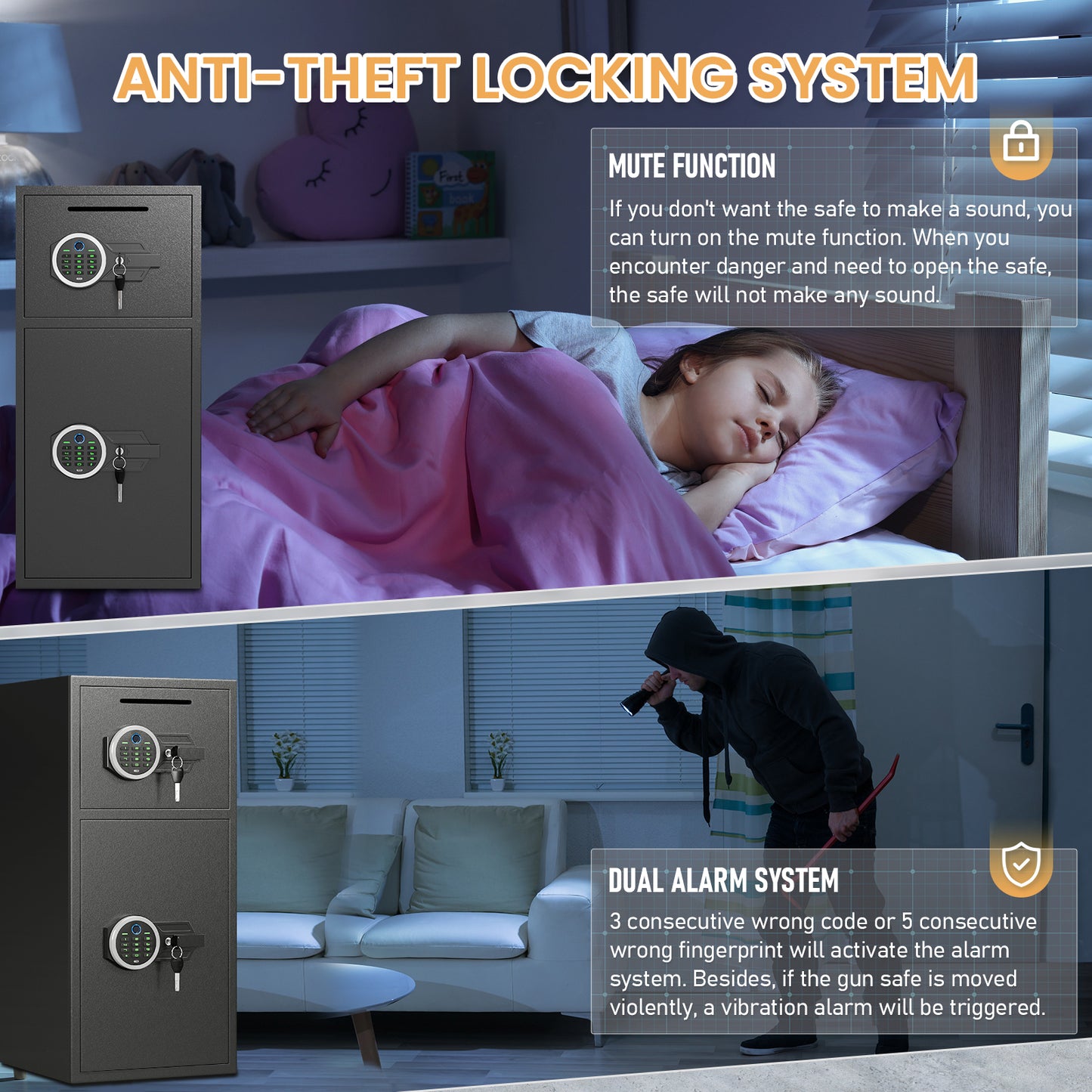 OME KM-75W 6.5 Cuft Extra Large Home Safe Box Fireproof Waterproof, Fingerprint Safe, Home Security Safes Box with Adjustable Shelf & Deposit Slot, Money Safes with Backlit Keypad & Dual Alarm for Home Office