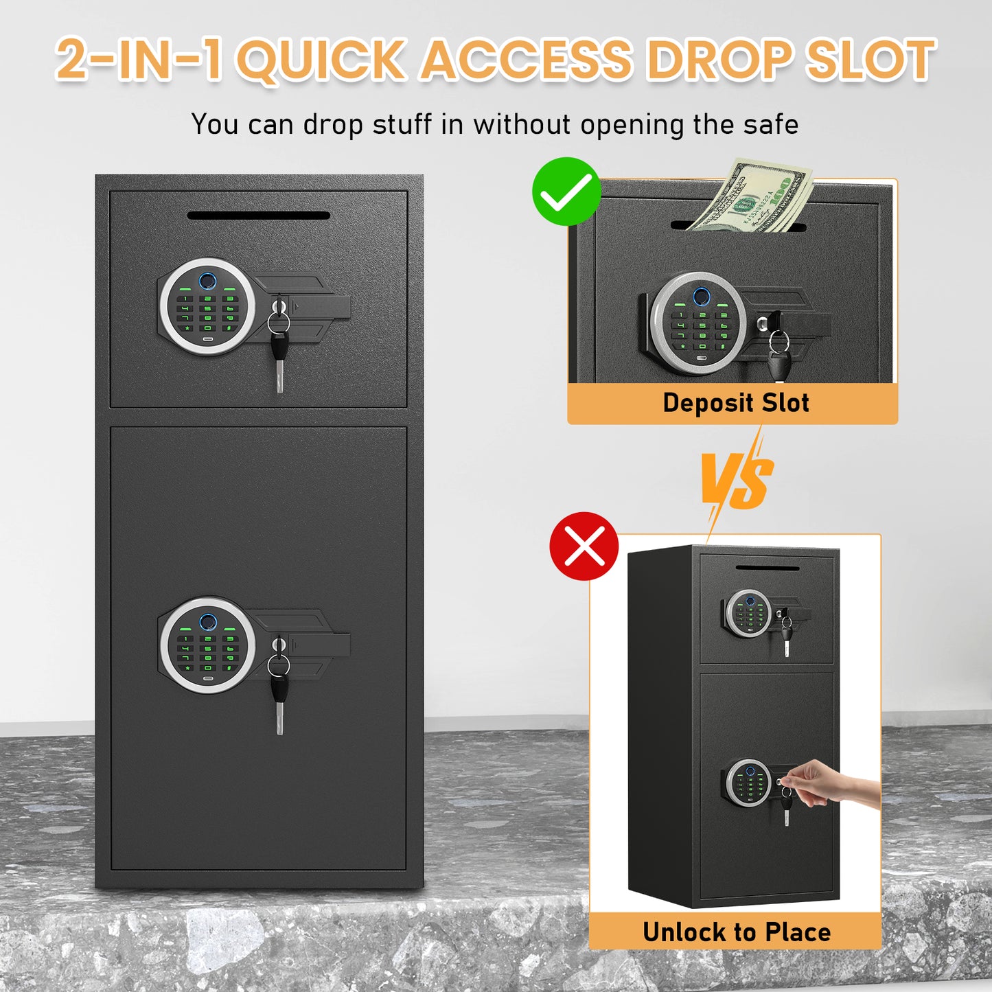 OME KM-75W 6.5 Cuft Extra Large Home Safe Box Fireproof Waterproof, Fingerprint Safe, Home Security Safes Box with Adjustable Shelf & Deposit Slot, Money Safes with Backlit Keypad & Dual Alarm for Home Office