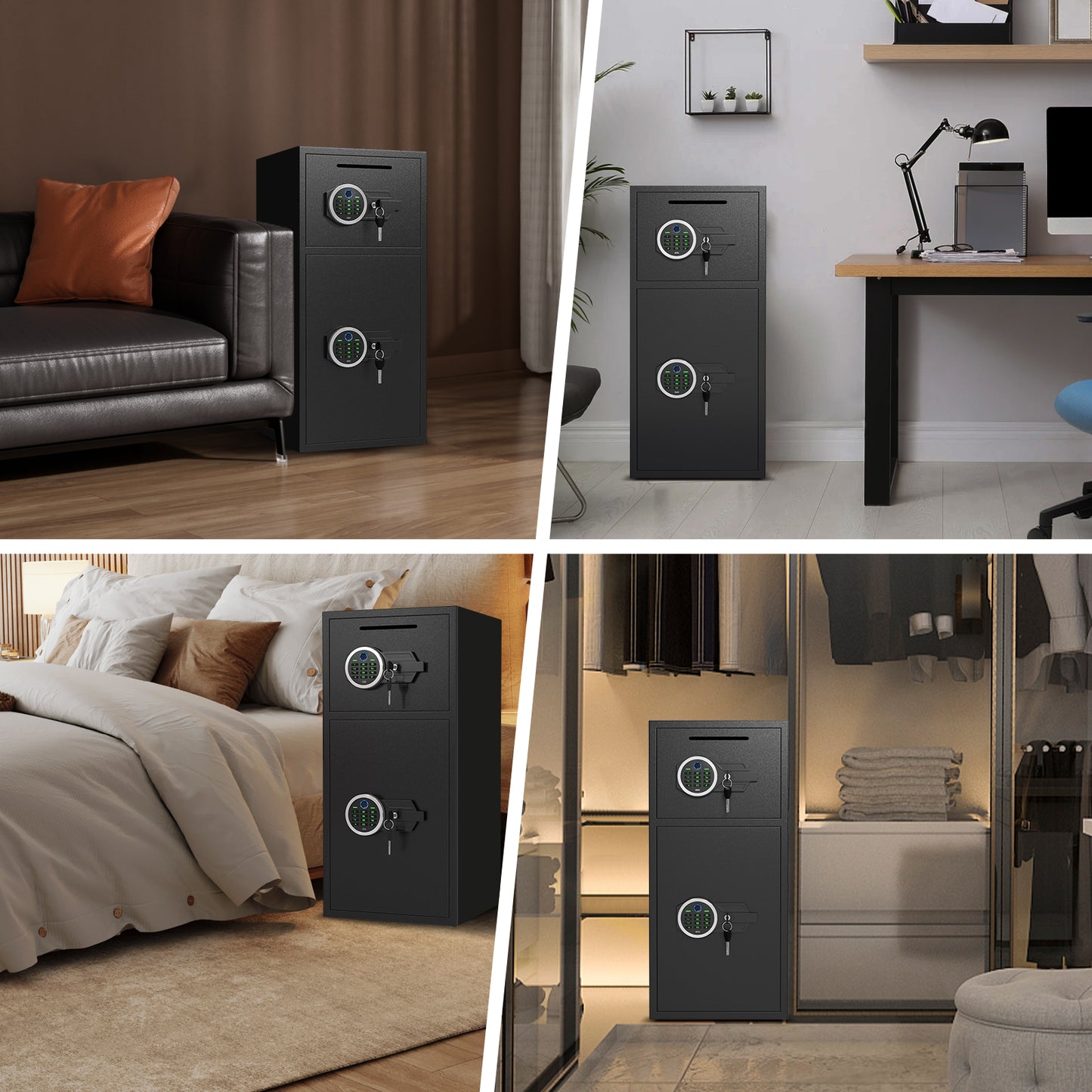 OME KM-75W 6.5 Cuft Extra Large Home Safe Box Fireproof Waterproof, Fingerprint Safe, Home Security Safes Box with Adjustable Shelf & Deposit Slot, Money Safes with Backlit Keypad & Dual Alarm for Home Office
