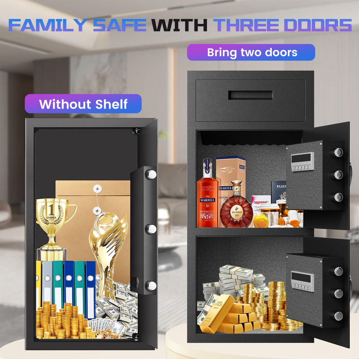 Riflewell-KMT-75-6.5 Cub Safes Box, Fireproof Safes For Home, Fireproof Safes For Home With Double Door & Key Hook, With Backlit Keypad & Dual Alarm For Home Office Business Home Safes
