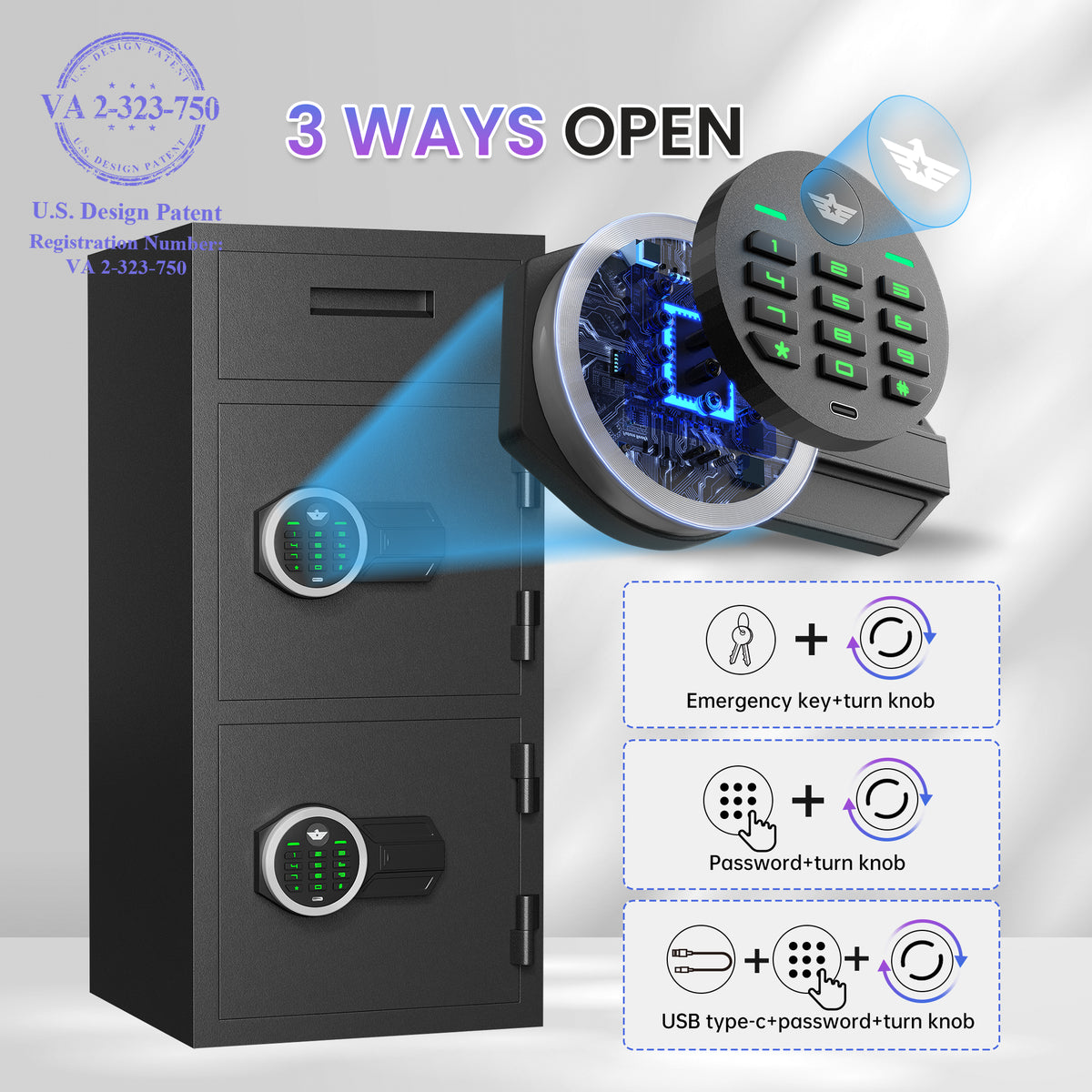Riflewell-KMT-75-6.5 Cub Safes Box, Fireproof Safes For Home, Fireproof Safes For Home With Double Door & Key Hook, With Backlit Keypad & Dual Alarm For Home Office Business Home Safes