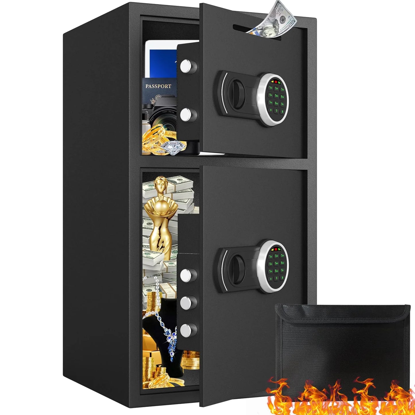 OME-KM-65W-6.0 Cuft Extra Large Home Safe Box Fireproof Waterproof, Fingerprint Safe, Home Security Safes Box with Adjustable Shelf & Deposit Slot, Money Safes with Backlit Keypad & Dual Alarm for Home Office