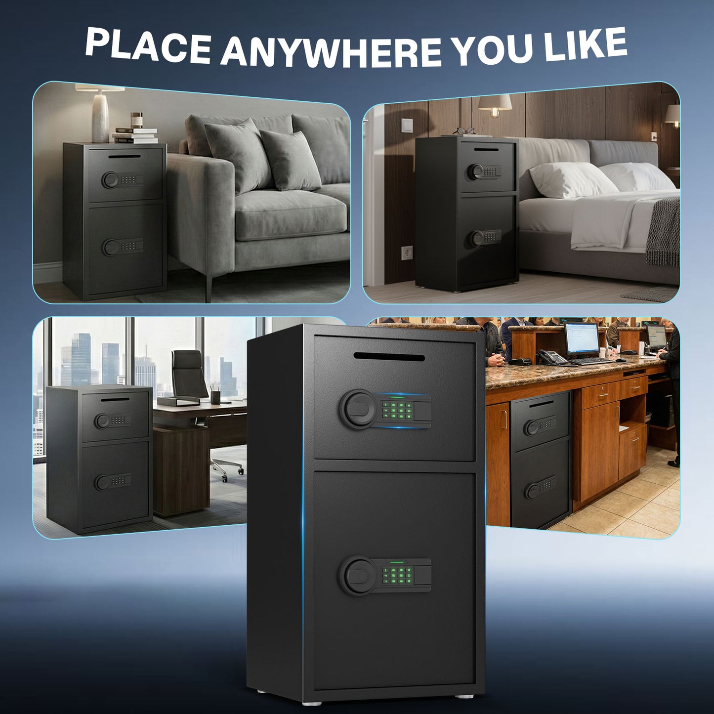 BM-KO-70D 6.3 Cu Ft Outdoor Security Safe Box with Jewelry Drawer & Hooks, Dual Alarm & Mute Function