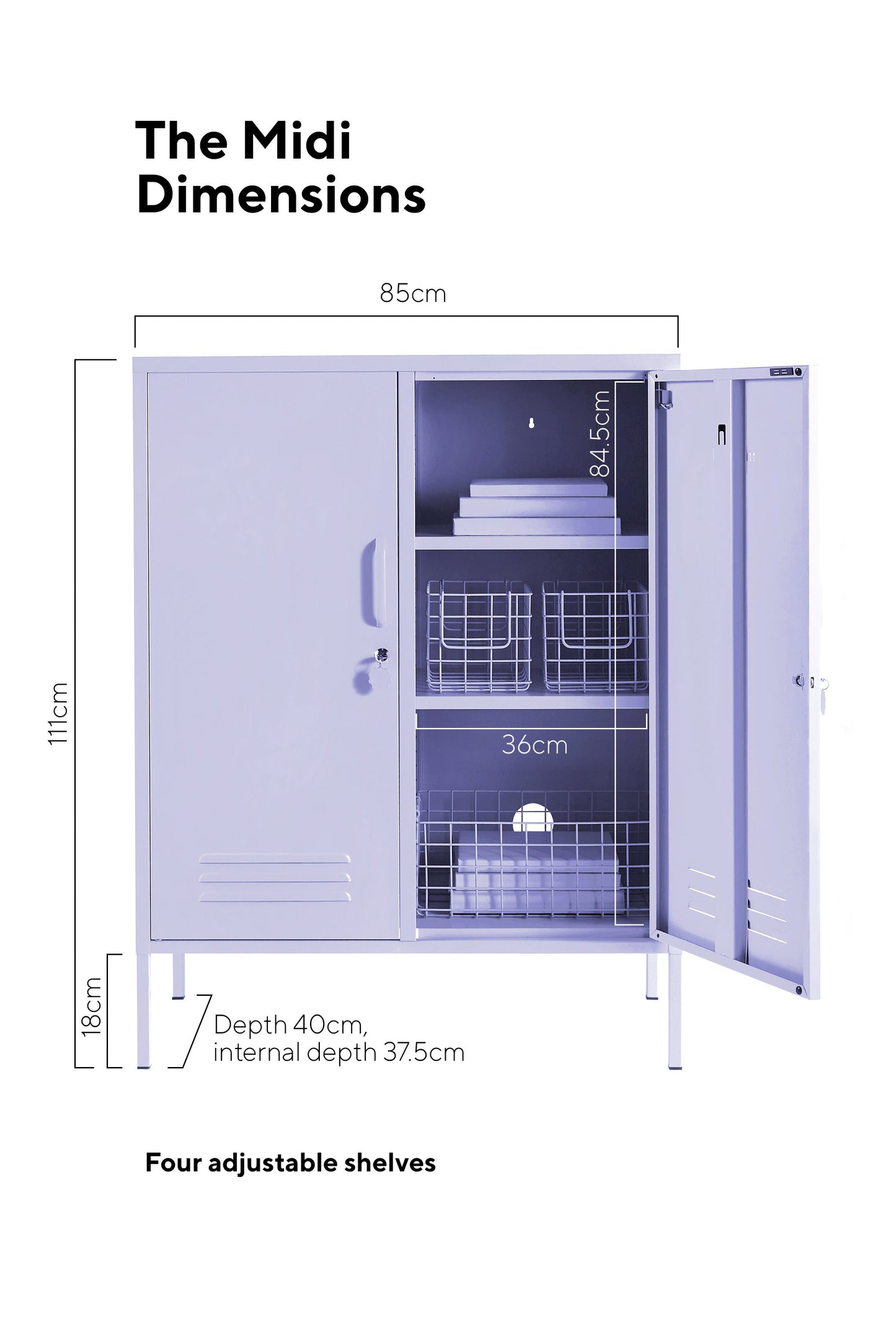 2 Doors Lockable Metal Storage Cabinet 3 Tiers Shelf Multifunctional Storage Organizer Detachable Shelves Easy to Assemble Purple