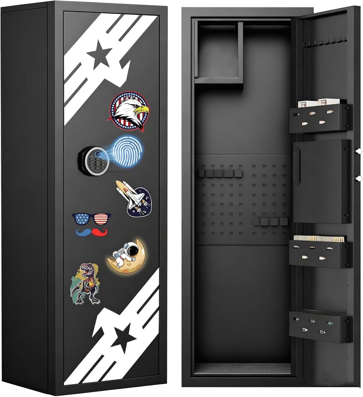 OME-AKM-138W 10-12 Large Unassembled Biometric Fingerprint Gun Safe for Home with Inner Cabinet, Key Hook & DIY Sticker, 15"D x 17.7"W x 54.3"H