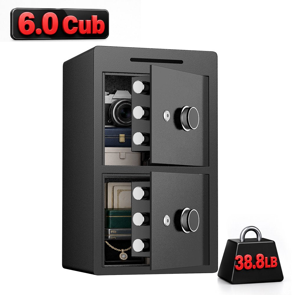OME-KK-60 6.0 Cub Two Door Safe with Only Key Open, Heavy Duty Home Key Safe Box with Drop Slot & Key Hook