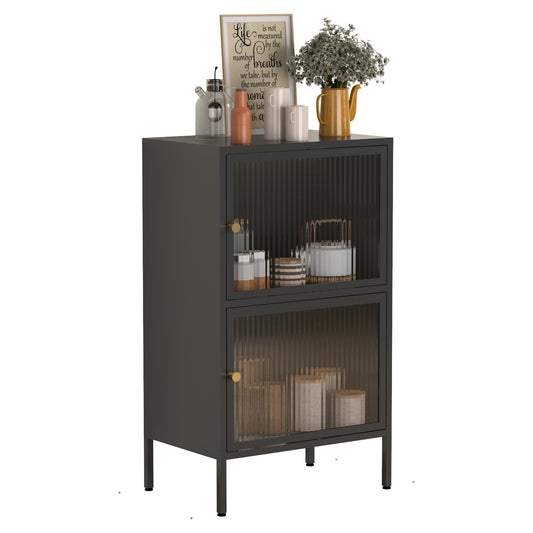 Steel sideboard buffet 2 door sideboard metal storage cabinet with double glass door kitchen storage cabinet storage cabinet, assembly required, multiple colors available.