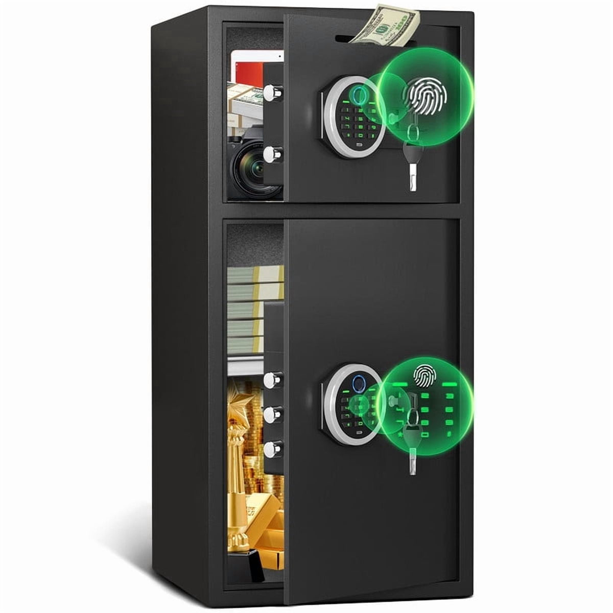 SDI-KM-75W 6.5 Cu ft Home Safe Box with Fingerprint & Backlit Keyboard, Biometric Safe with Removable & Adjustable Shelves, Money Safe with Deposit Slot for House, Office, Hotel