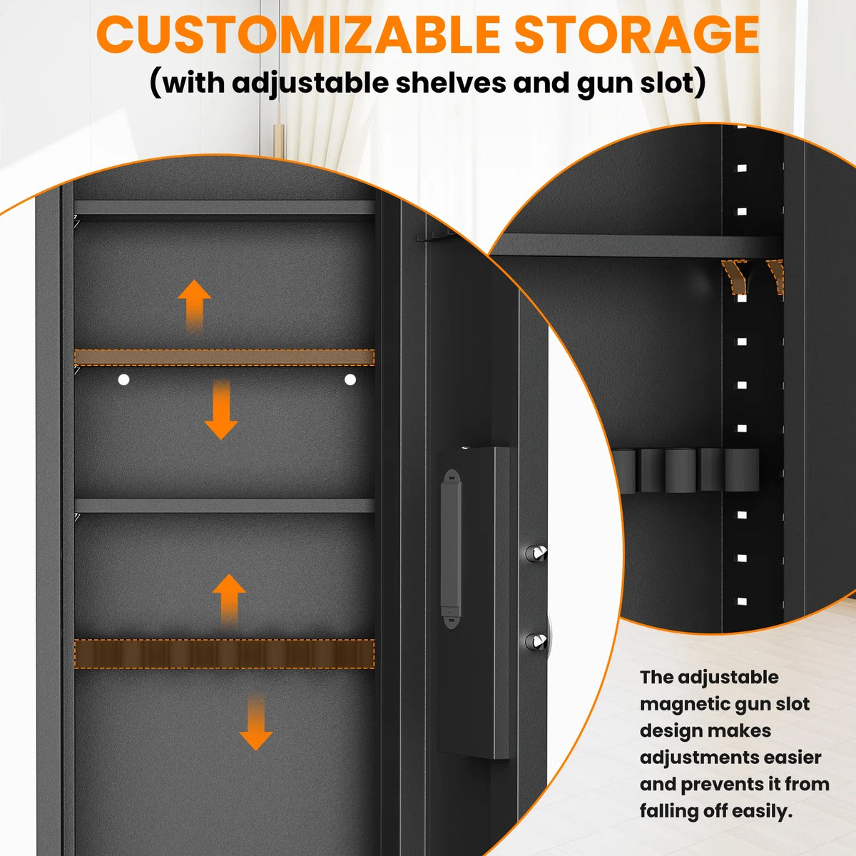 SZ-LYX 53.15" Wall Safe Between the Studs, Biometric Fingerprint Hidden Gun Safe with Dual Alarm System and Silent Mode, Wall Gun Safe with 3 Adjustable Shelves, Magnetic Slot and Key Hook