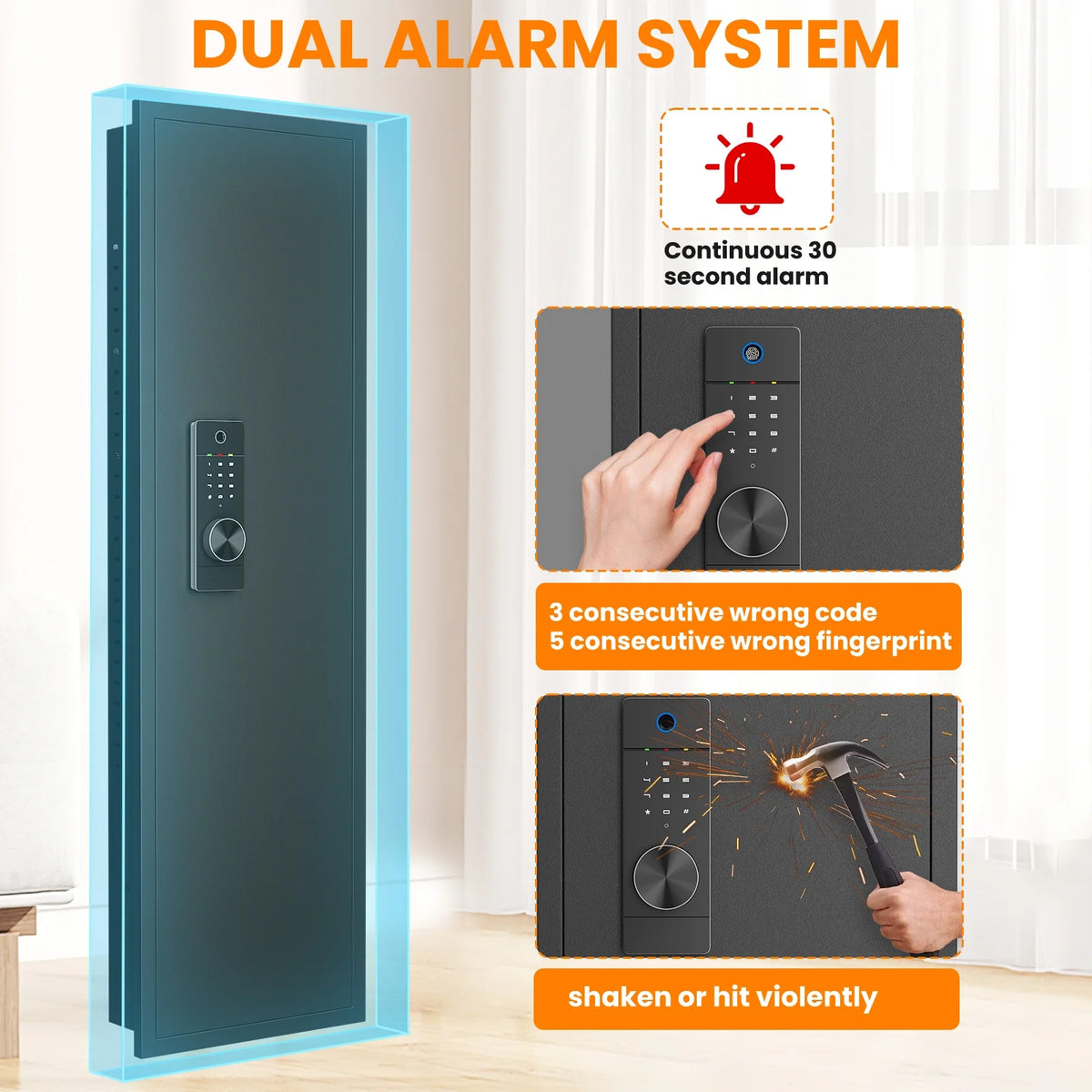 SZ-LYX 53.15" Wall Safe Between the Studs, Biometric Fingerprint Hidden Gun Safe with Dual Alarm System and Silent Mode, Wall Gun Safe with 3 Adjustable Shelves, Magnetic Slot and Key Hook