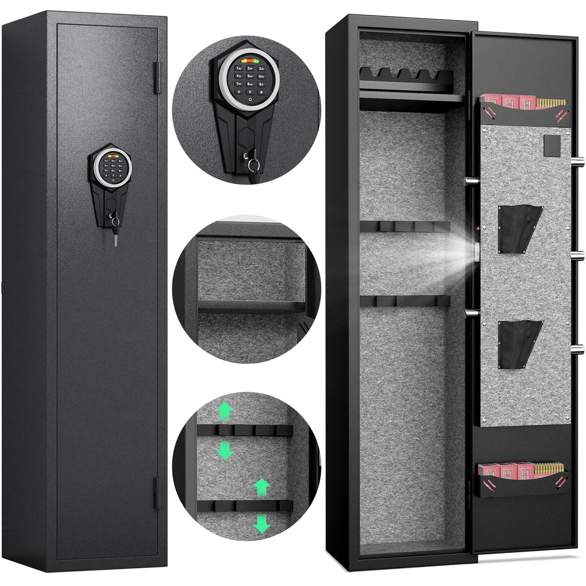 SZ-LYX 5 Large Gun Safe for Guns and Pistols, Quick Access Gun Safe with Silent Mode and Alarm System, Gun Cabinet with Removable Shelf and 3 Adjustable Gun Slots