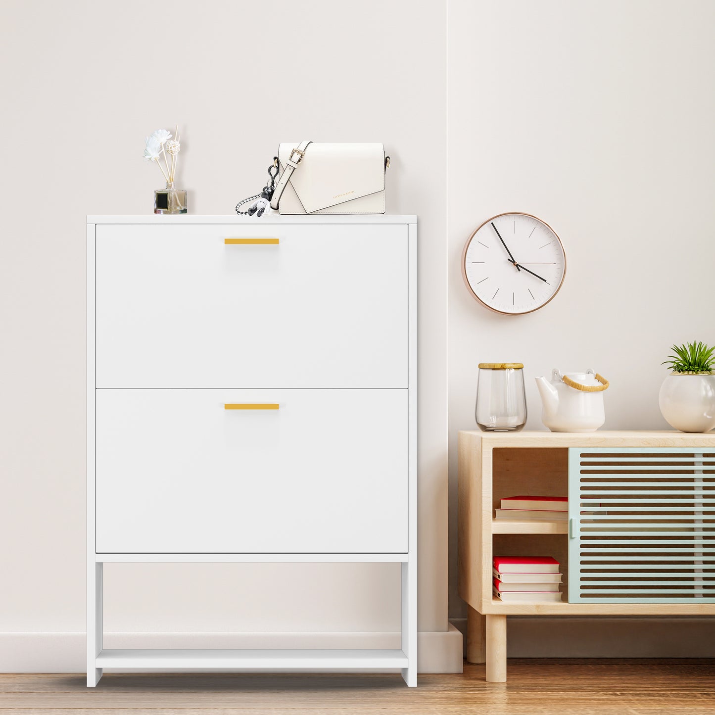 WY SC-2 Drawer Shoe Cabinet with 2 Flip Drawers,