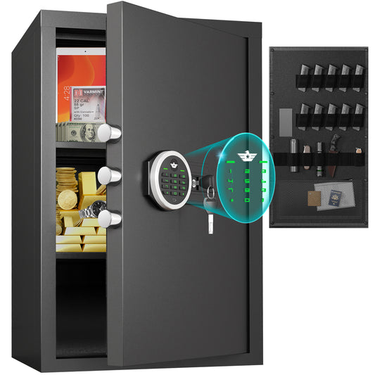 6.0 Cu ft Large Safe Box, Unassembled Digital Money Safe with Backlit Keypad & Dual Alarm, Home Safe with Pistol Rack, Door Organizer & Two Shelves, Heavey Duty Safe for Valuables, Guns and Documents