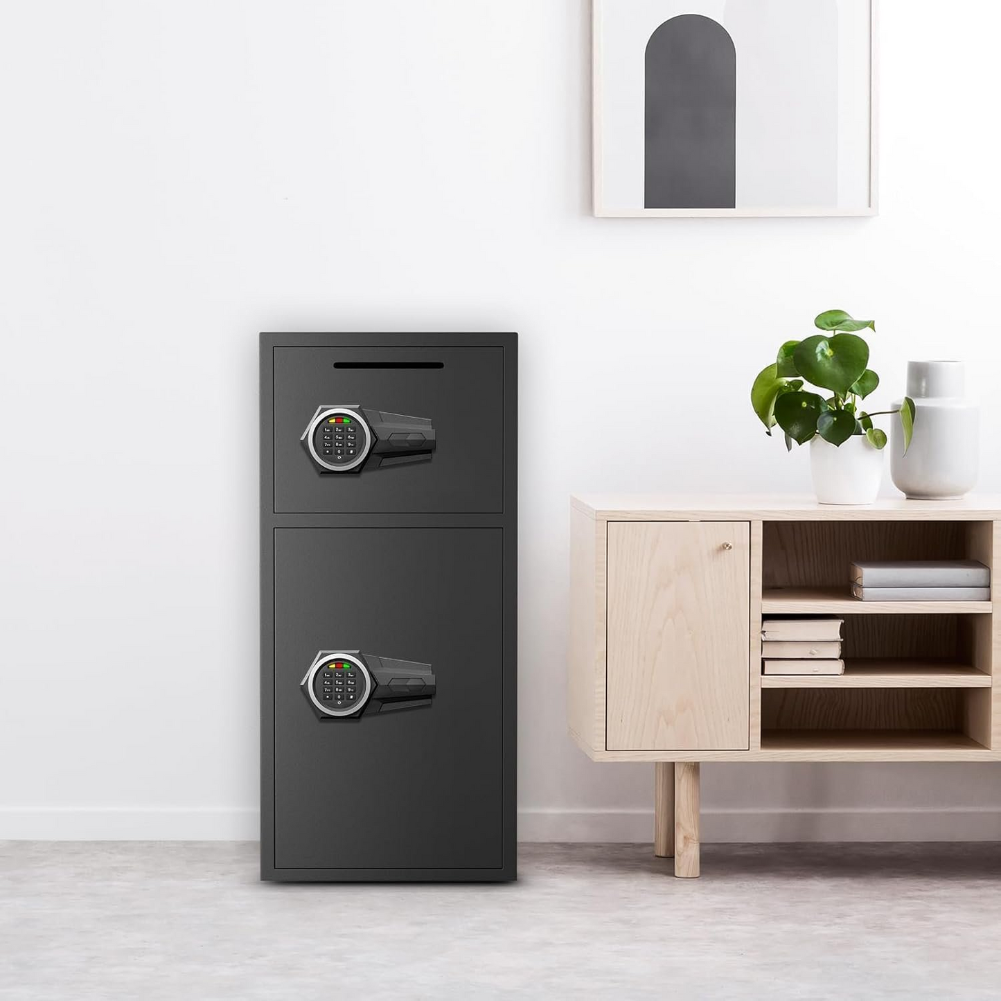 6.5 Cuft Large Fire Safe Home, with silent function and LED lights, numeric keypad home safe with deposit slot and dual alarm system, Anti-Theft Fire Safe Box for Home Office