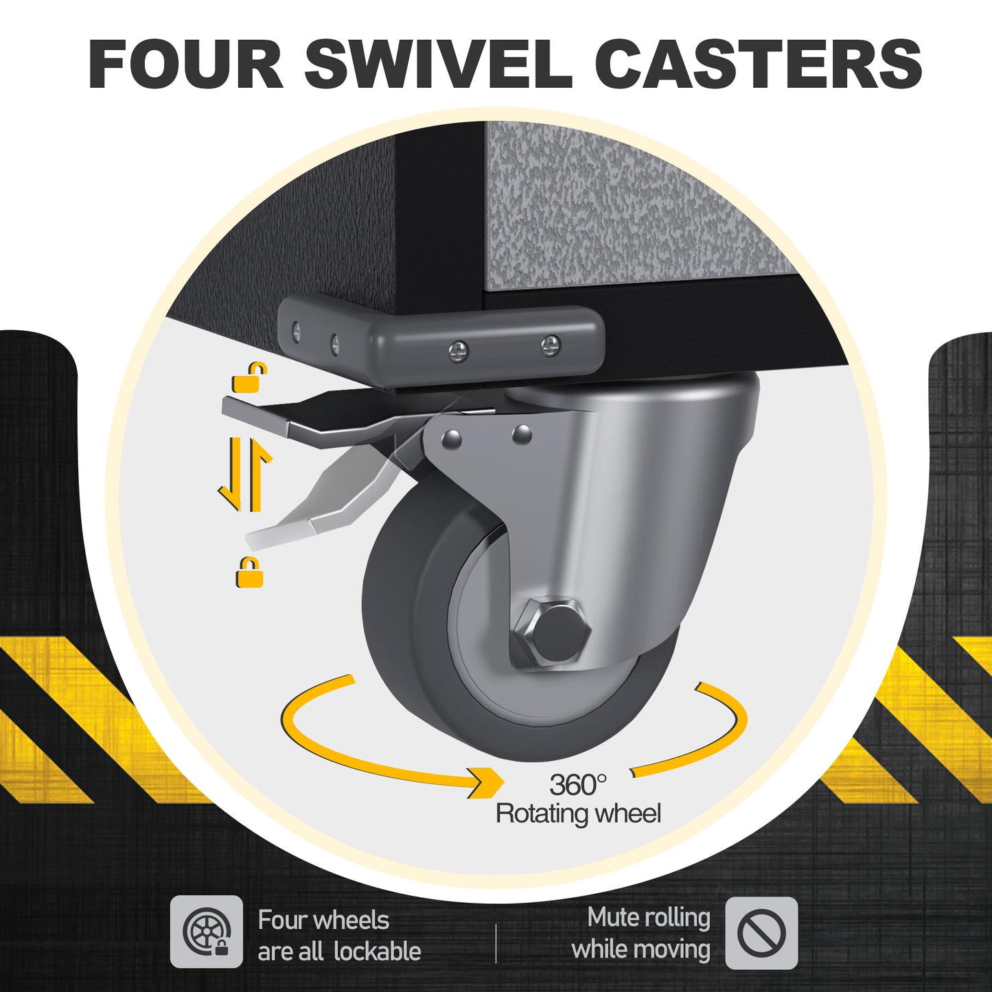 Metal Garage Storage Cabinet on Wheels, Double Handle Lock Steel Storage Cabinet with 2 Doors, 4 Shelves Adjustable Black, Assembly Required