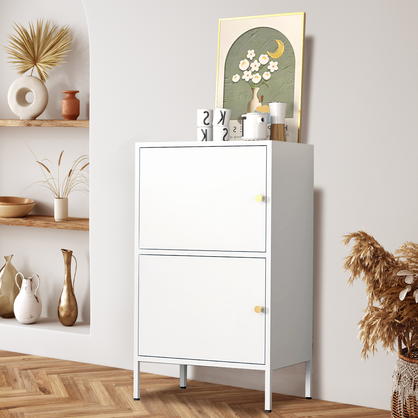 Living Room Metal Storage Cabinet For Kitchen Dining Room Steel Cupboard Kitchen Modern Storage Cabinet With 2 Layer And Drawer Various colors to choose from