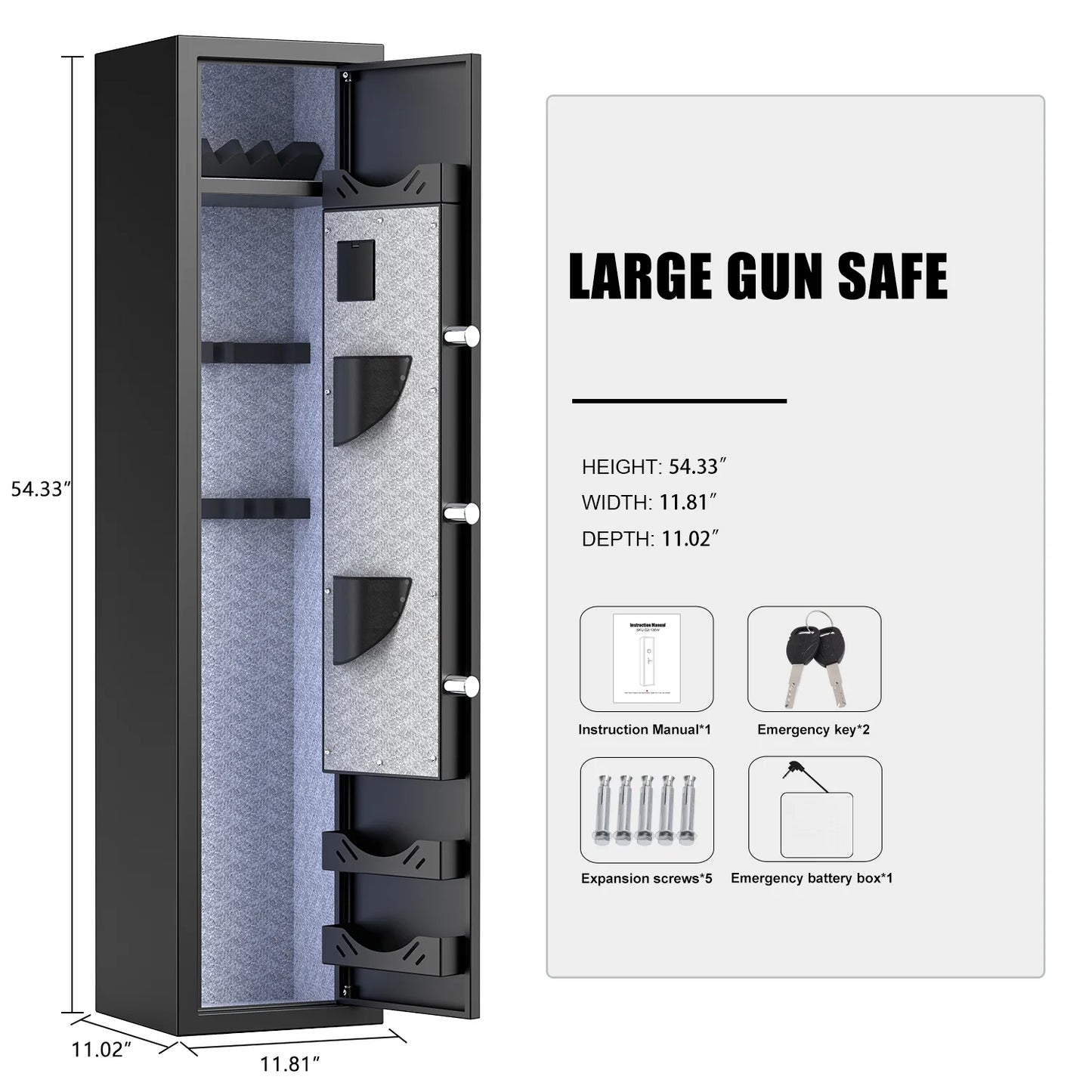 Silkight Electric Gun Safe, Quick Access 3-5 Gun Cabinet