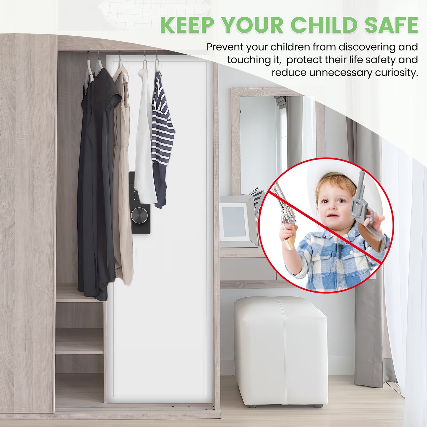 SDI-KW-135BW, Silkight 53.15" Wall Safe - Biometric Hidden Safe with Dual Alarm System, 3 Adjustable Shelves - White