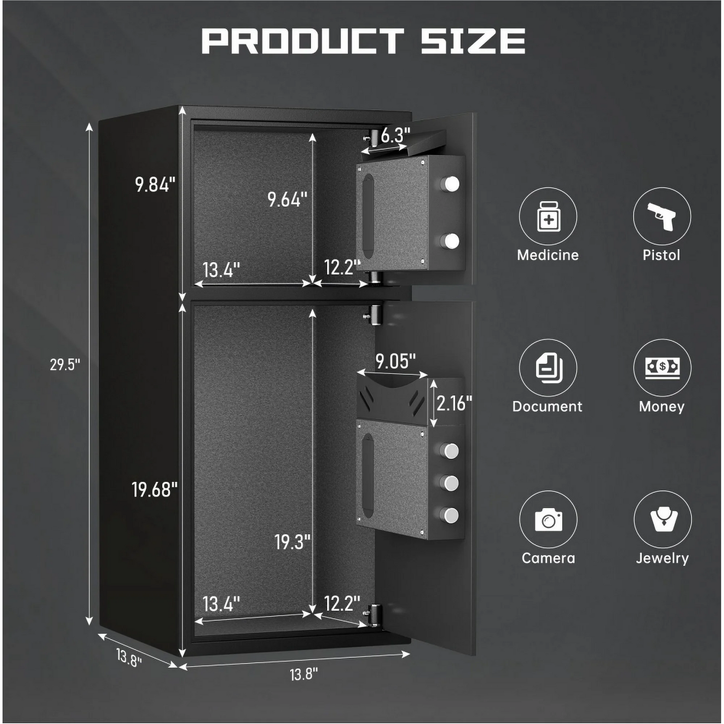 Riflevault RV-KM-75 6.5 Cub Safe Box, Heavy Duty Large Safe with Dual Alarm System, Home Safe with Deposit Slot and Backlit Keyboard